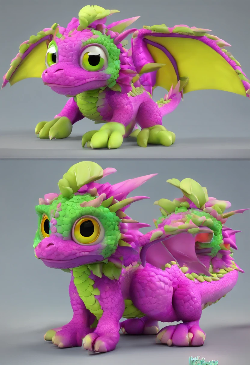 a cartoon green and purple dragon with big eyes and a pink tail, very cute purple dragon, cute little dragon, cute detailed digital art, adorable digital painting, scaly, lizardfolk, wee whelp, scaly!!!, cute digital art, newly hatched dragon, reptil, cute monster character design, dra the dragon, with scaly-looking armor