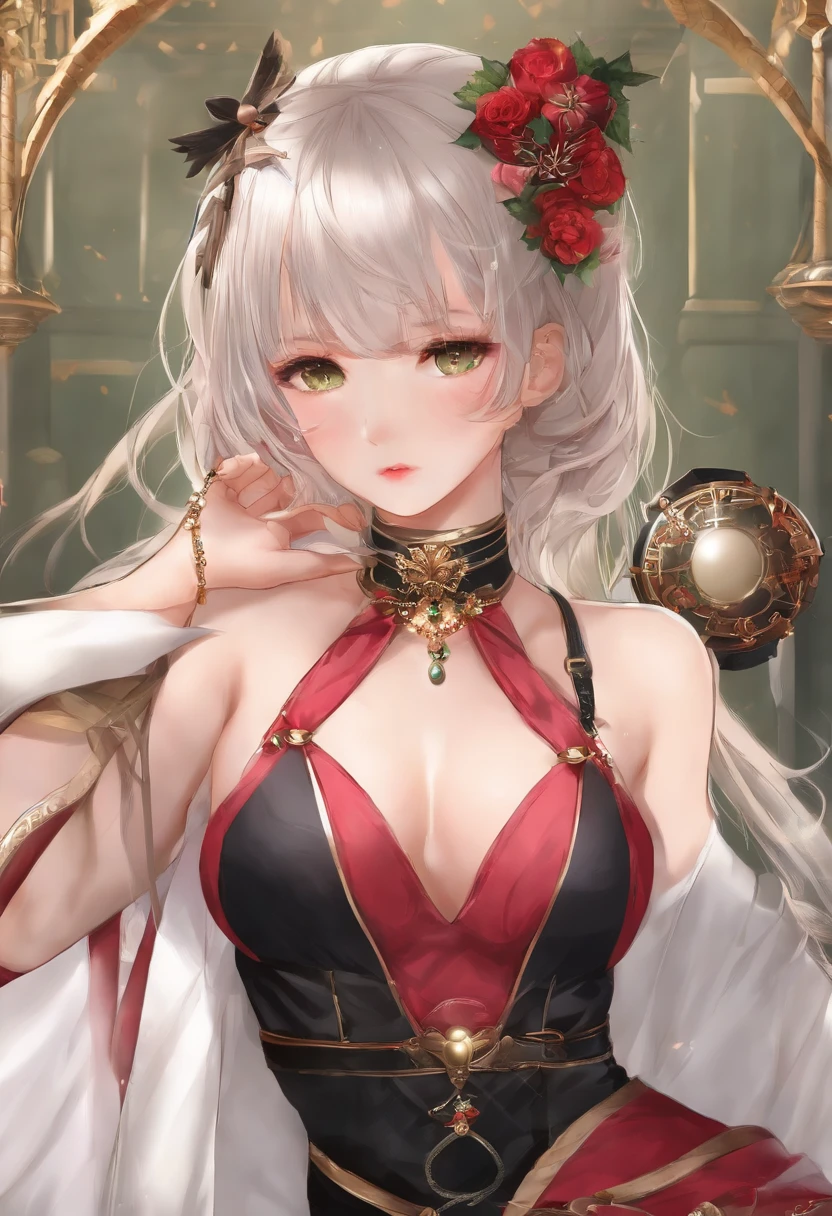 (tmasterpiece,nood,1girl in,Solo,The details are complex,color difference),Photorealsitic,((Medium Breath)),cropped shoulders,Small,Raised sexy,Yae Miko,Black hair long hair,Pink ,red highlights,Hair above one eye,Green eyes,耳Nipple Ring,Sharp look,Perfectly symmetrical figure,Choker,Full body nudity,Sitting on the floor and opening legs,Realistic pubic area,Opening legs,small nipple,backstreet,looking at viewert,with the crotch sticking out in front,Breasts are seductive,Seductive small breasts,sexy pose,BDSM,Tied up with rough rope