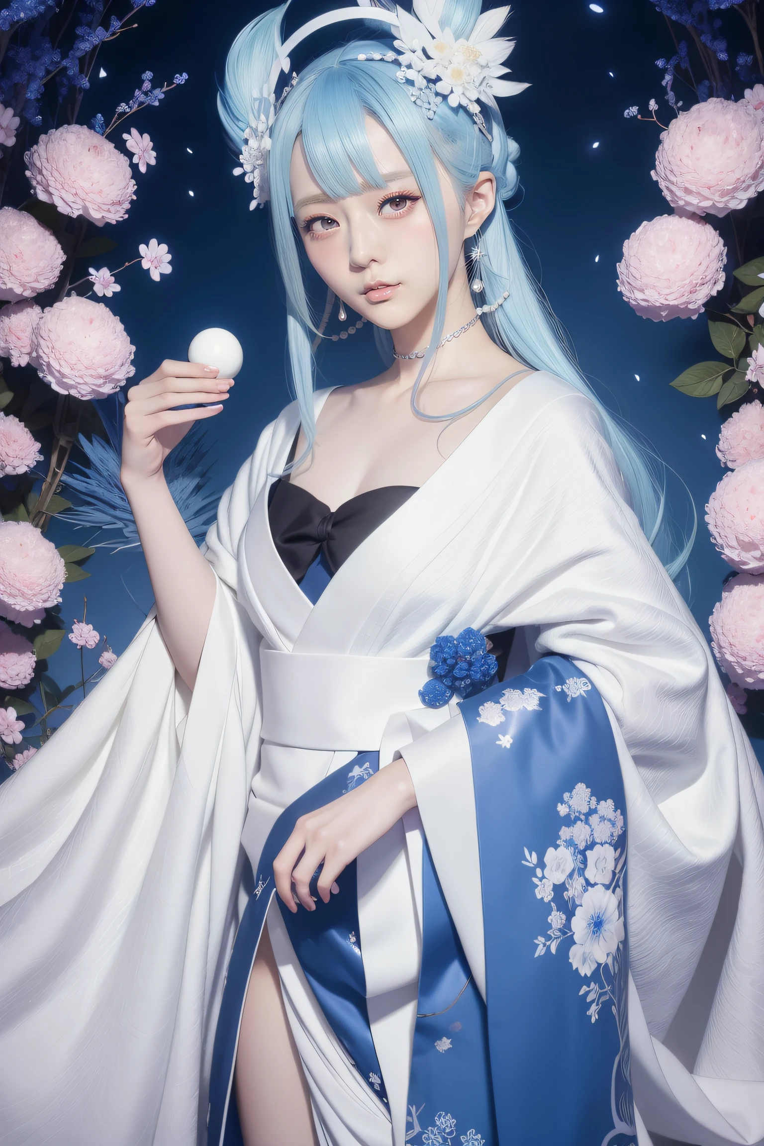 Anime girl holding blue ball in blue and white dress, onmyoji, Onmyoji detailed art, onmyoji portrait, white-haired god, Keqing from Genshin Impact, Genshin, From Arknights, zhongli from genshin impact, heise jinyao, author:Shitao, drak, by Yang J, Yun Ling