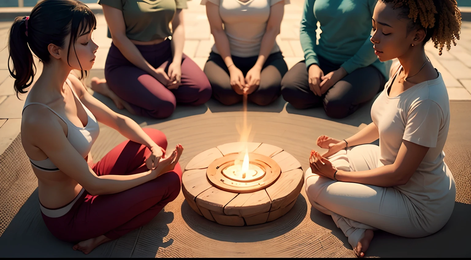 group of people meditating, united, happy, in harmony