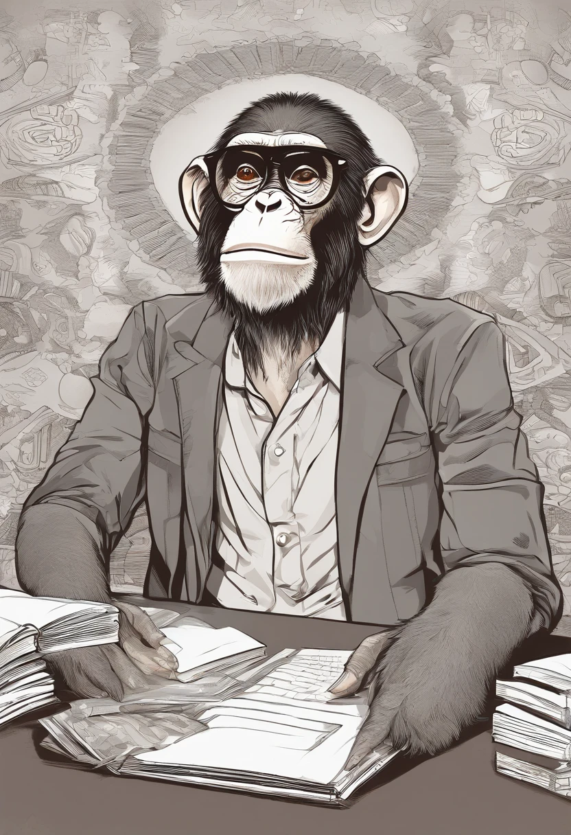 cartoon monkey with glasses on his face and a black shirt, bored ape nft, “portrait of a cartoon animal, face like monkey, bored ape, high detailed cartoon, monkey, inspired by Alex Petruk APe, subject= chimp, varguyart style, cartoon portrait, cartoon artstyle, simple cartoon style, borat is a chimp, cartoon art style