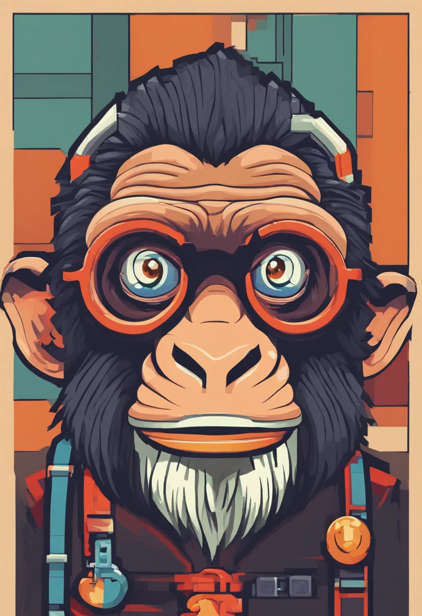 cartoon monkey with glasses on his face and a black shirt, bored ape nft, “portrait of a cartoon animal, face like monkey, bored ape, high detailed cartoon, monkey, inspired by Alex Petruk APe, subject= chimp, varguyart style, cartoon portrait, cartoon artstyle, simple cartoon style, borat is a chimp, cartoon art style