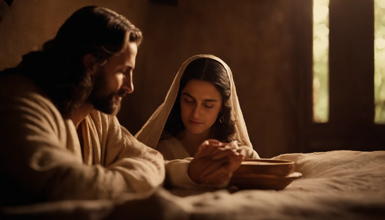 jesus cristo com marta e maria em sua casa.