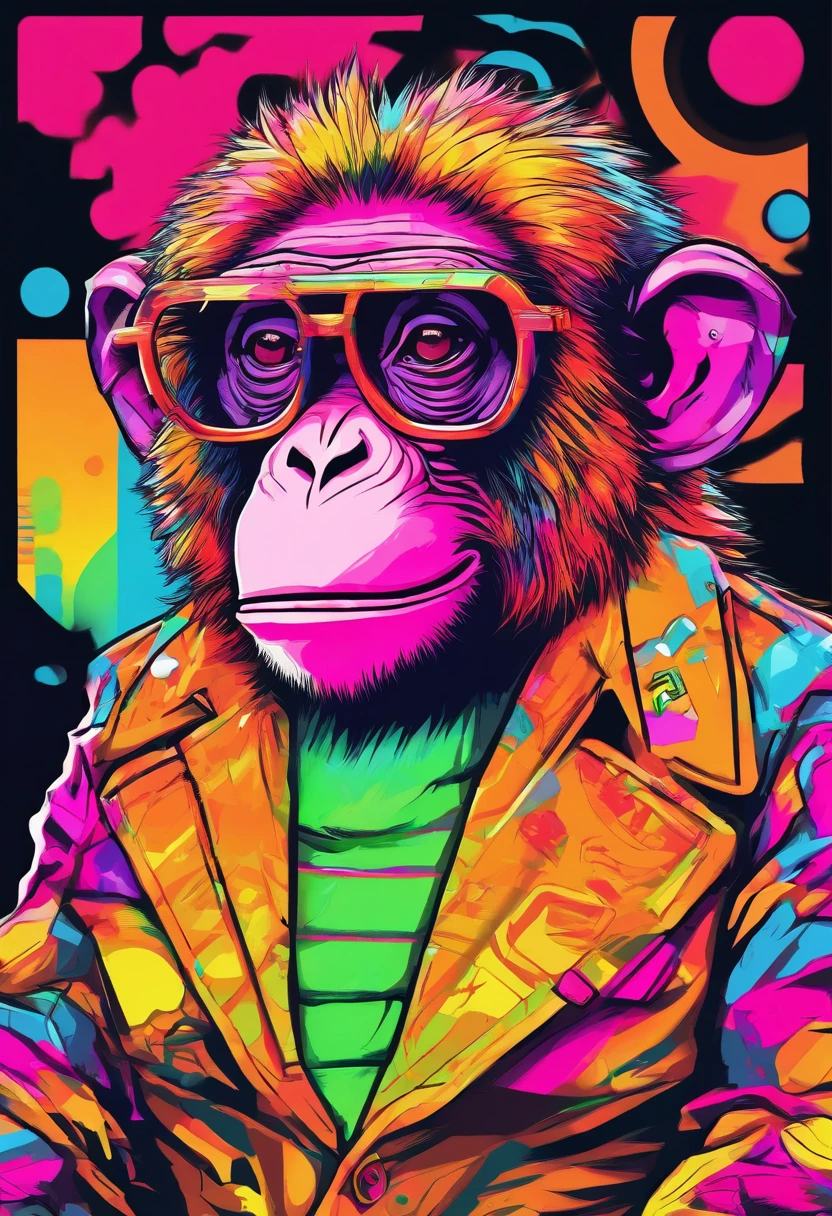cartoon monkey with glasses on his face and a black shirt, bored ape nft, “portrait of a cartoon animal, face like monkey, bored ape, high detailed cartoon, monkey, inspired by Alex Petruk APe, subject= chimp, varguyart style, cartoon portrait, cartoon artstyle, simple cartoon style, borat is a chimp, cartoon art style