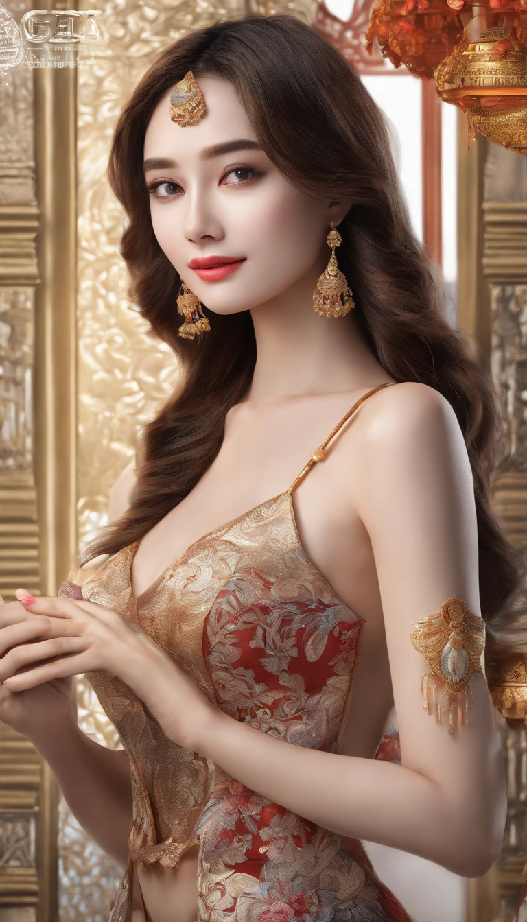 Ultra detailed hd 8k, (realistic photo:1.2), (masterpiece: 1.2),myth,argent,kebaya,Scroll,batik,sleeveless, treasure,universe, face the camera, smile, 19 year old girl, cute girl, beautiful girl, indonesian model, white healthy skin, delicate eyes, tied-up hair, ethnic earrings, full body photo, (sexy body:1.2), (slim waist:1.2), rim light,product photo shot, holding a small beauty serum, nsfw, nipples, gorgeous boobs, erotic pose, exposed breast.