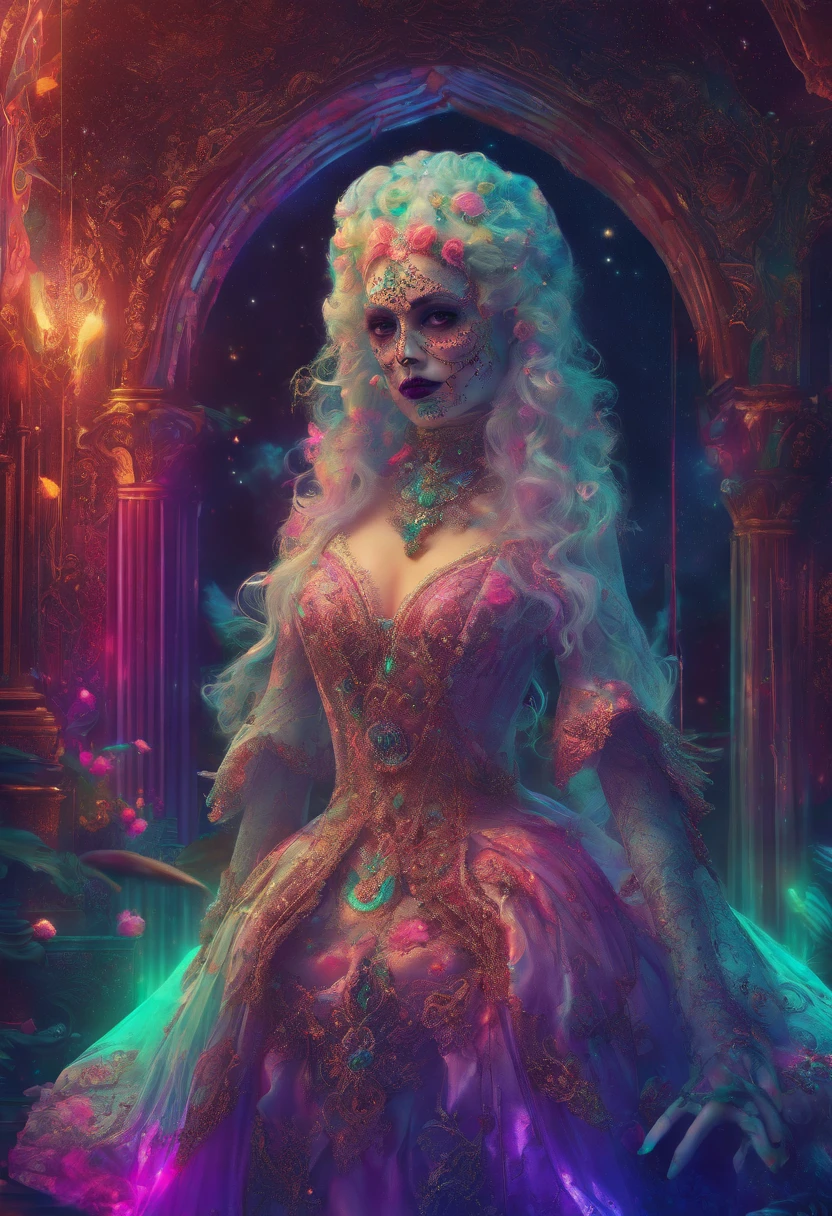 (best quality,4k,8k,highres,masterpiece:1.2),ultra-detailed,(realistic,photorealistic,photo-realistic:1.37),vampyre,skull style,dark atmosphere,vivid colors,sharp focus,hauntingly beautiful scenery,vintage aesthetic,gothic,foreboding lighting,macabre,epic scale,ominous presence,cinematic,deathly pale complexion,luminous eyes,elaborate skull decorations,ornate details,flowing black cloak,menacing aura,moonlit backdrop,mysterious fog,creeping shadows,ethereal beauty,majestic presence,intense gaze,hauntingly serene expression,nighttime setting,soaring bats,supernatural powers,storybook-like setting,haunted mansion silhouette,rain-soaked cobblestone streets,Romanticism era-inspired,expressive brushwork,sublime horror,alluring yet dangerous ambiance,transcendent otherworldliness,victorian elegance,ethereal glow,subtle hints of decay,lunar eclipse,whispering winds,gothic arches,intricate lace patterns.