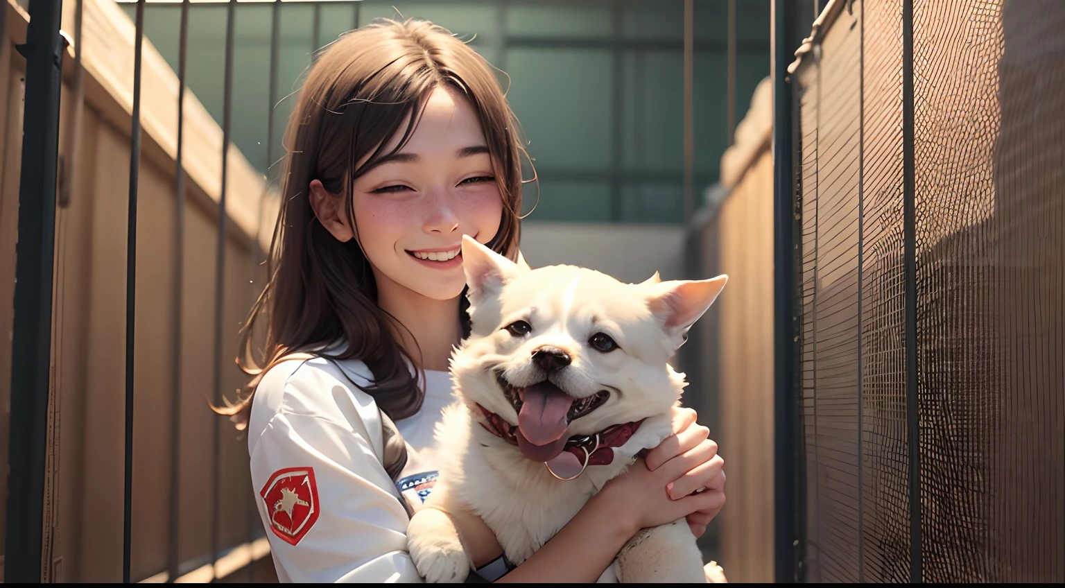 person who works as a volunteer at an animal shelter, happy, fulfilled