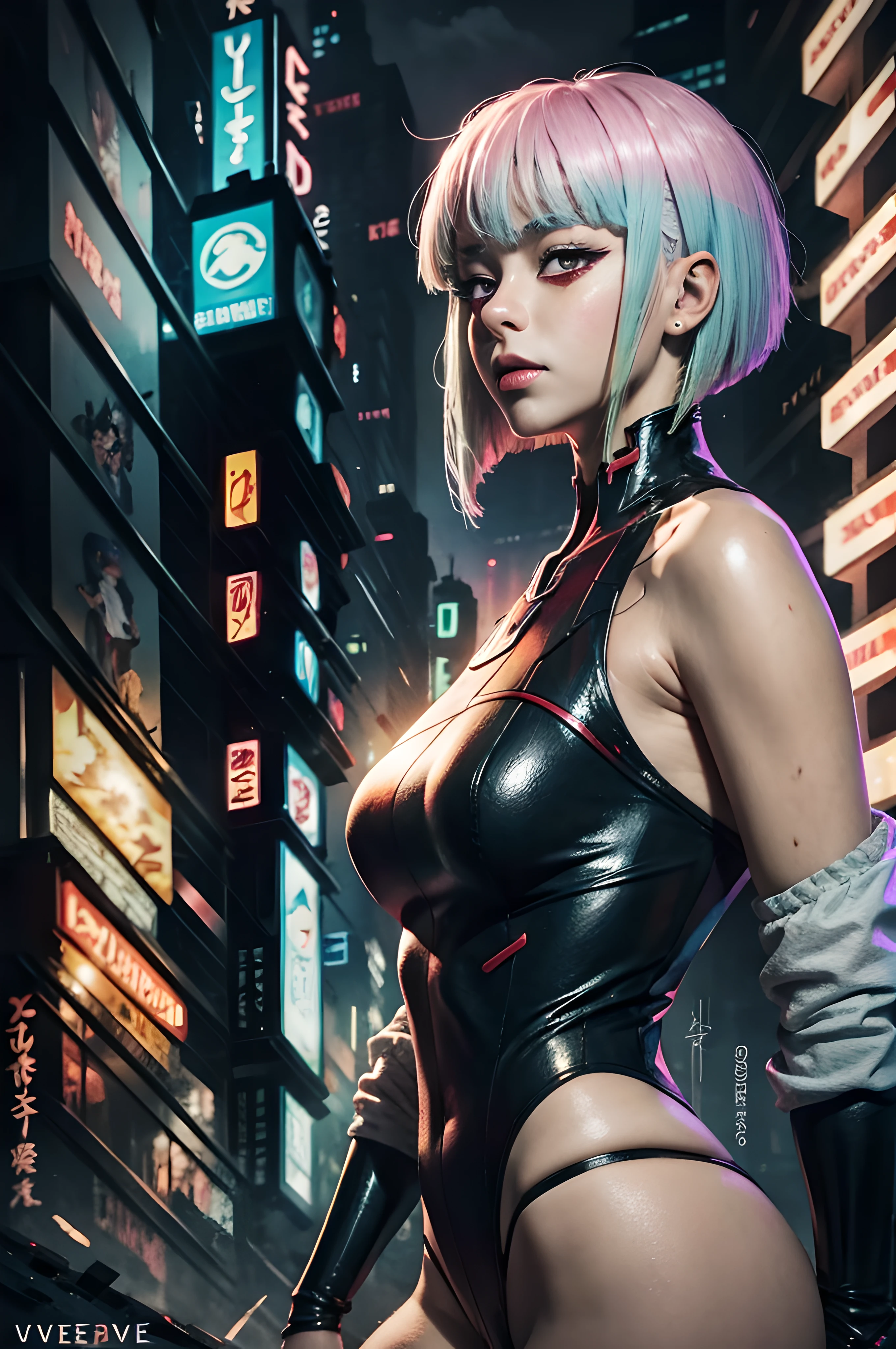 Psychedelic style, Anime character "Bladerunner", Lucy, Metaverse, Detail,