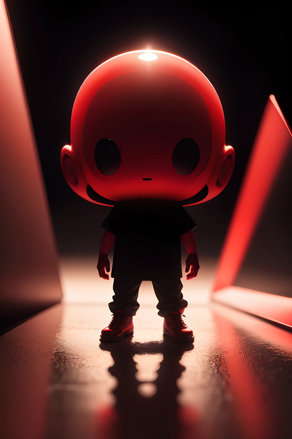 Little red man, black background, Abstractionism, ray tracing, reflection light, chiaroscuro, UHD, high details, high quality, best quality, 4K