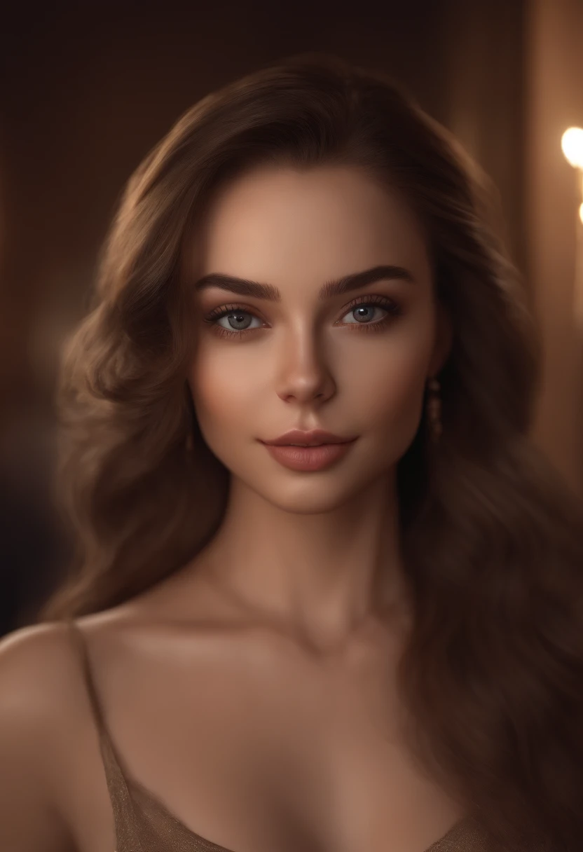arafed woman fully , sexy girl with brown eyes, ultra realistic, meticulously detailed, portrait sophie mudd, brown hair and large eyes, selfie of a young woman, bedroom eyes, violet myers, without makeup, natural makeup, looking directly at the camera, face with artgram, subtle makeup, stunning full body posing in the night club, medium to large size bust