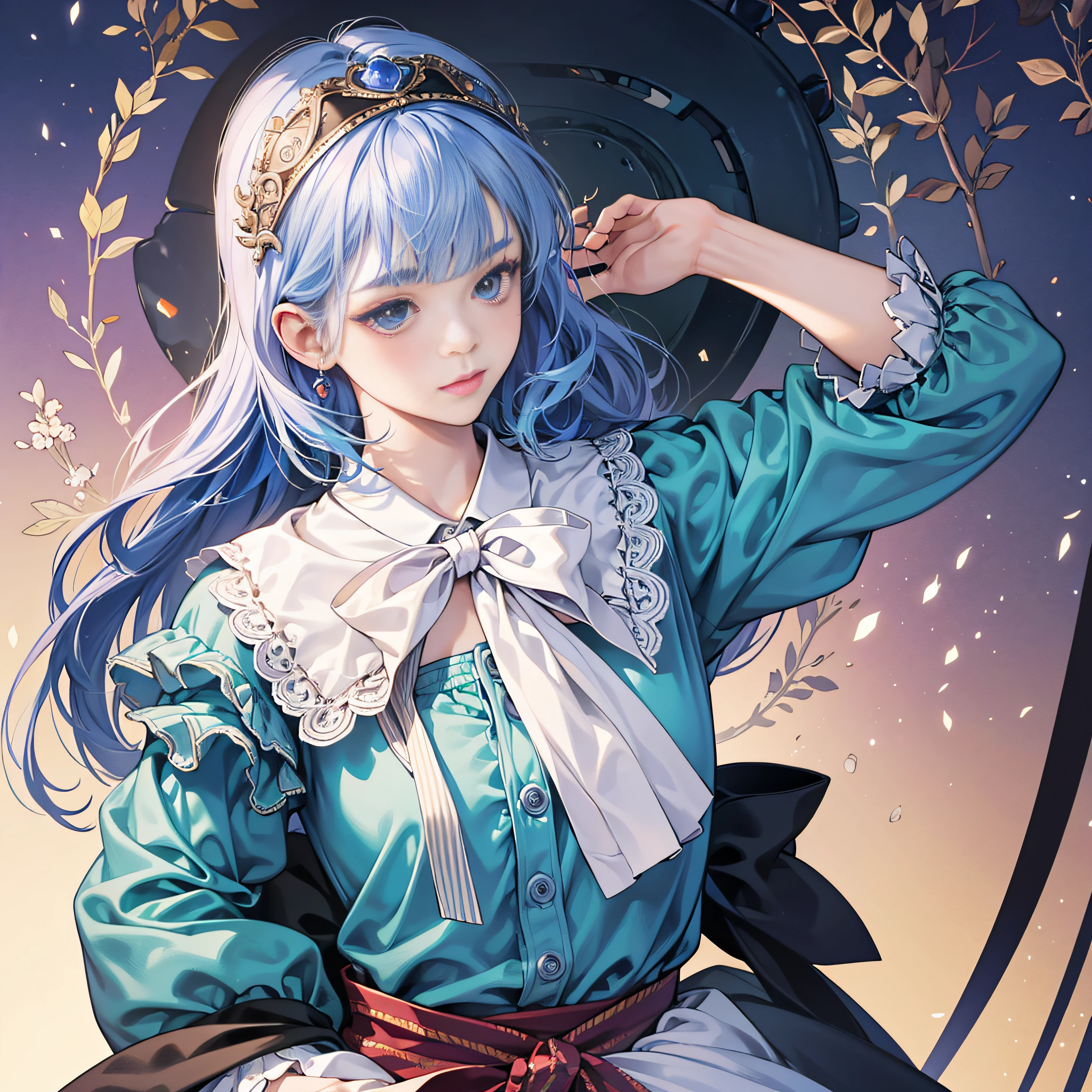 1girl in, masutepiece, Best Quality, 8K, Detailed skin texture, Detailed Cloth Texture, beautifull detailed face, Intricate details, ultra-detailliert, Alice in Wonderland, (bow over her head:1.1), Upper body --auto