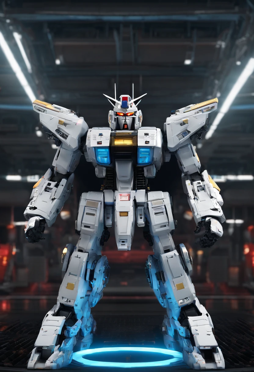 Gundam mecha , science fiction, front view, Sense of technology, C4D, Oc renderer, unreal engine, high detail, industrial design, 8k HD, studio light, retro