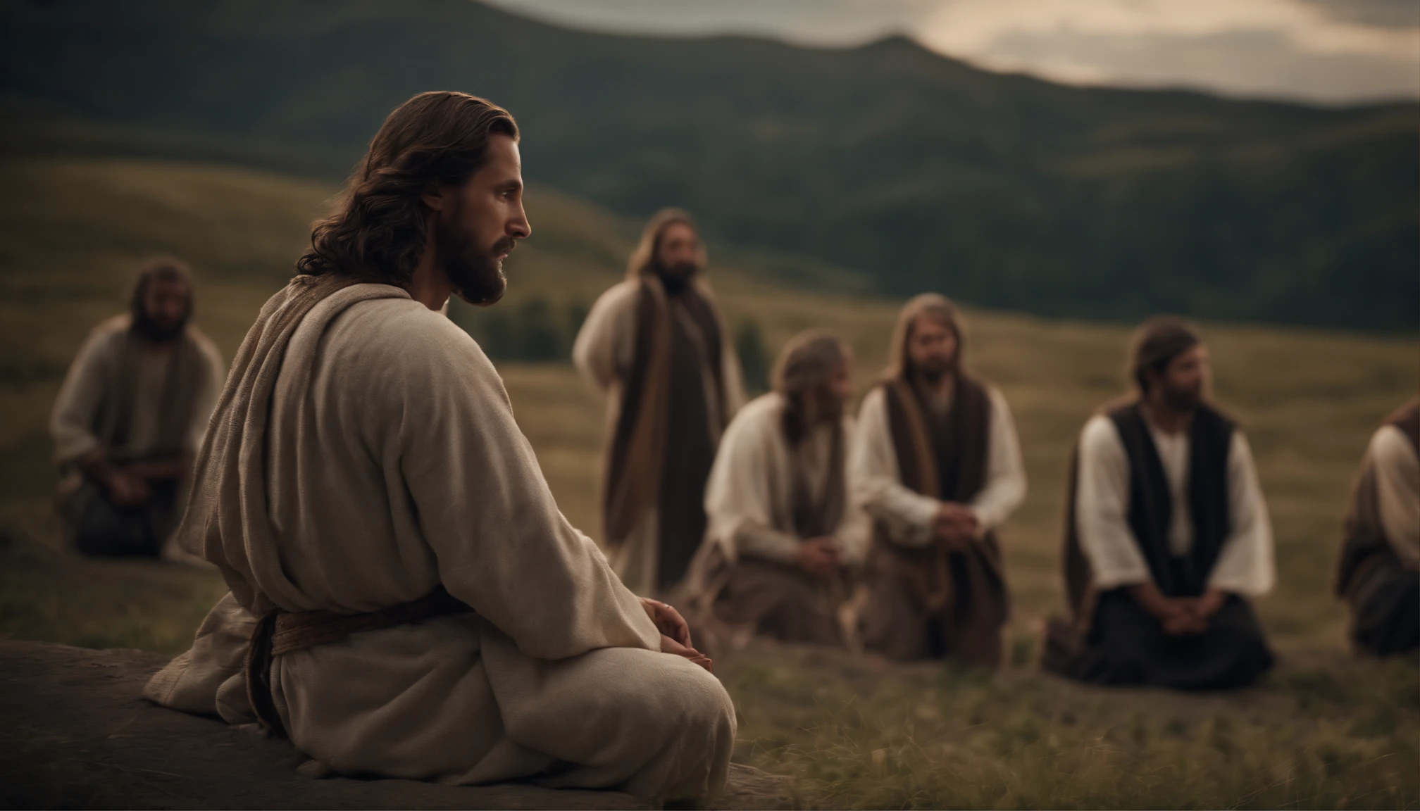 Jesus in a Separate Place Teaching His Disciples to Pray