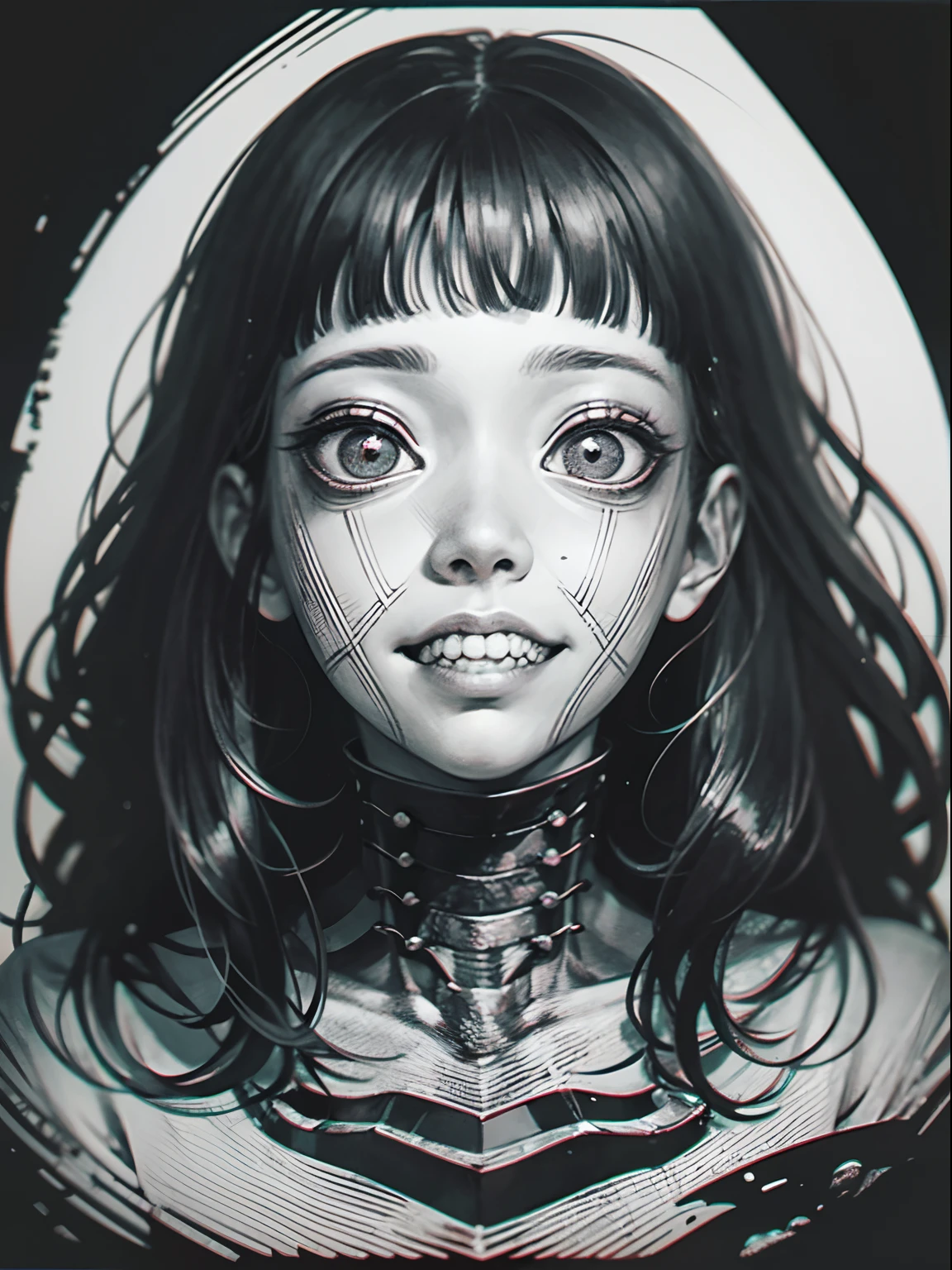[(Junji Ito:1.4), creepy, dark, black and white, detailed line art, unsettling, horror manga style, twisted, psychological horror, grotesque, morbid, surreal]