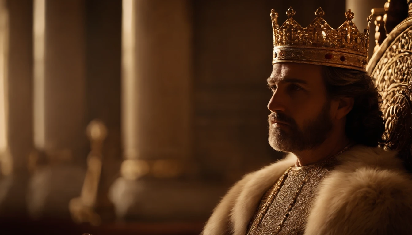 The king on his throne looking at Queen Esther in the royal palace. Biblical character from the Old Testament of the Bible