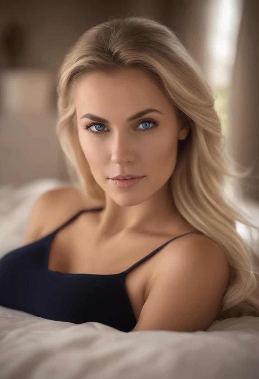 woman with matching tank top and panties, Sexy girl with blue eyes, portrait kate upton, blonde hair and large eyes, Selfie einer jungen Frau, Augen im Schlafzimmer, Violet Myers, ohne Make-up, Natural makeup, Blick direkt in die Kamera, Gesicht mit Artgram, dezentes Make-up, Stunning full body shot, im Schlafzimmer, Spaltung