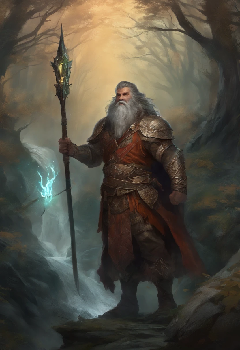 8k UHD dark gritty gothic horror. Dnd 5e. Gnome barbarian screaming in anger. Medium length dark hair. Short neat beard. Grey eyes. Built powerfully. Crackling with lightning. Standing in a dark, gloomy forest, fog swirling all around.