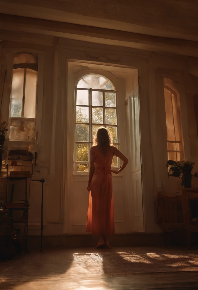 ((master part)),(((melhor qualidade))),((ultra-detalhado)),1girl, sozinho, barefoot, Standing, Building, sorrir, cabelos flutuantes, Dutch angle, boca fechada, Desviando o olhar, ao ar livre
