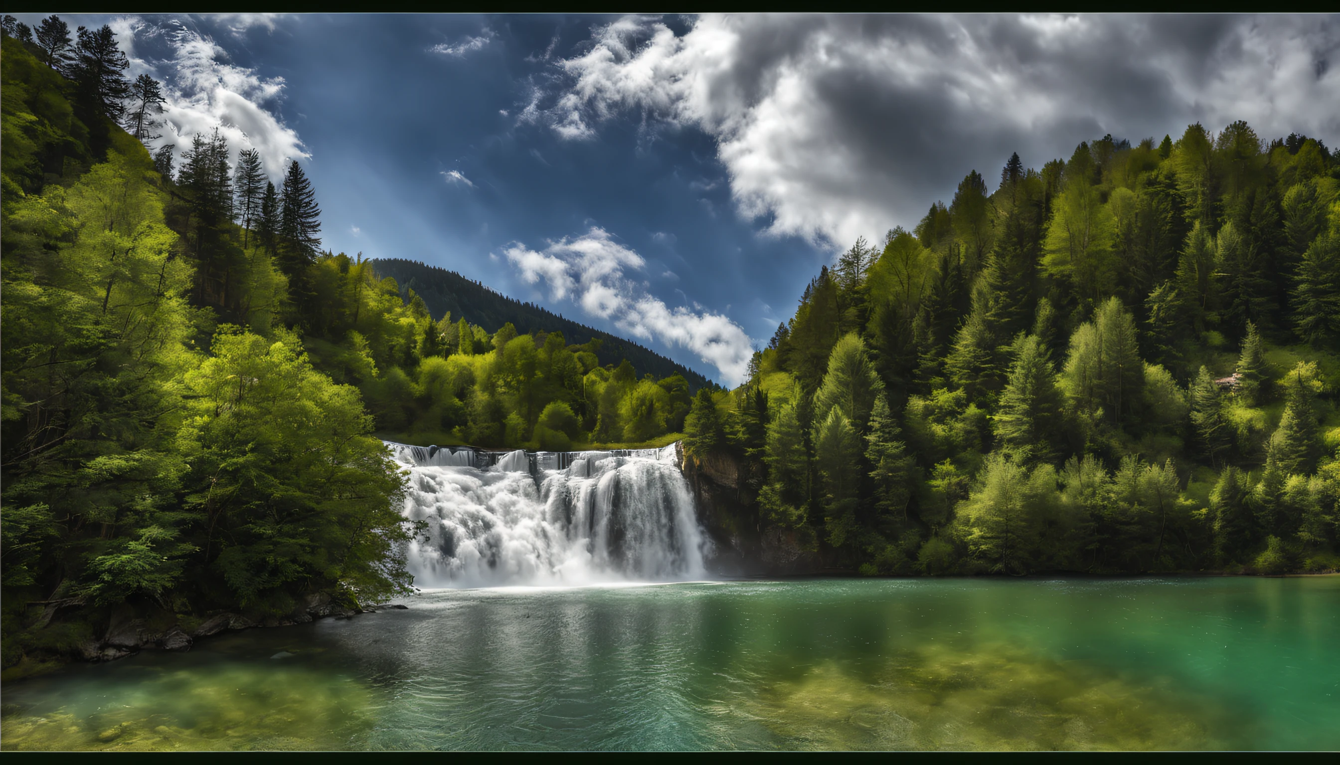 paysage, outdoor, ciel, nuage, jour, no humans, montagne, panorama, Eau, arbre, Ciel bleu, cascade, falaise, nature, lac, river, ciel nuageux