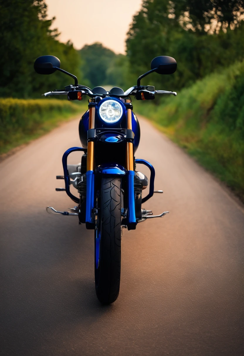 Motocicleta preta, com raios de luzes lateral , na cor ,azul,roxa,vermelho,verde,azul celeste .