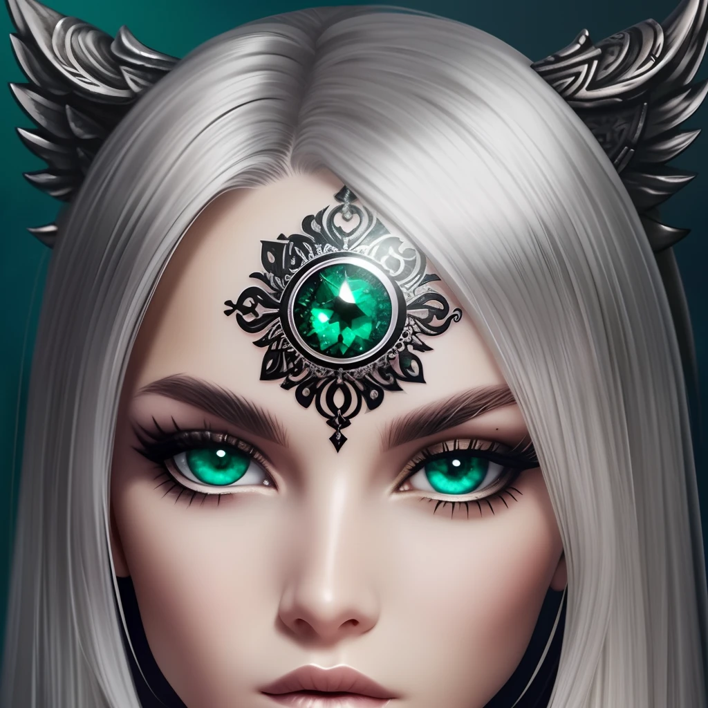 silver hair emerald eye warrior high warlock female tattoo high cheekbone strong expression angelic quality --auto --s2