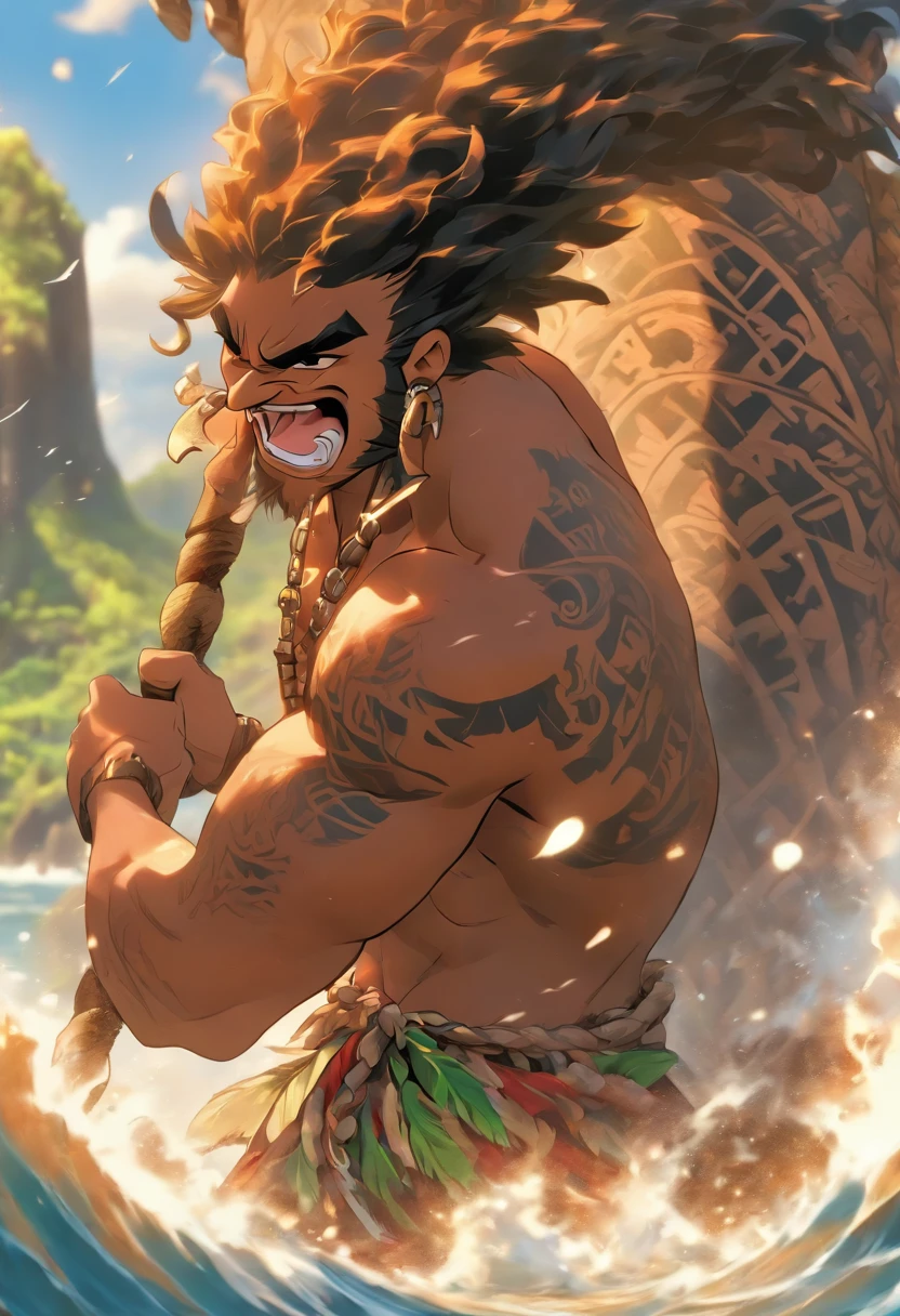 Super muscular adult boar beastman,manly,Short Hair,(Wear Hawaiian traditional clothing:1.7),Open your mouth and stick out your tongue,(Surrounded by erect men:1.2),(a large amount of semen on the face and body,:2.0),Southern Island,(Deep Throat:1.9),Brown fur,Black hair and beard,Kneeling,Tattoo,Close ~ eyes,Erect penis,(Big cock),(Nipple ring piercing:1.2),Blindfold,Tying up,Hands behind back,(Anal Sex),semen gushing out of the anus,(Highest quality),Angle from which the whole body enters