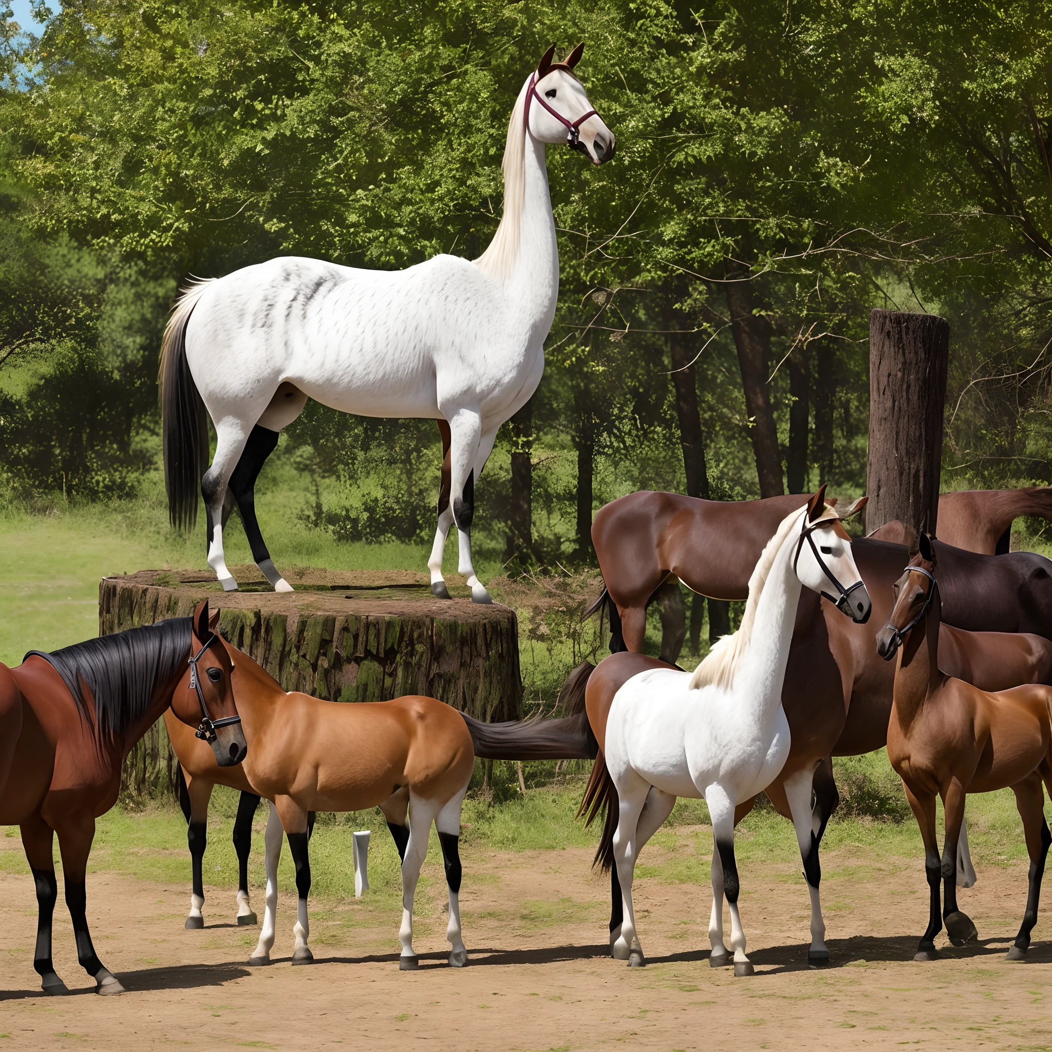 {Goose, horse, stump, a tree, plum}