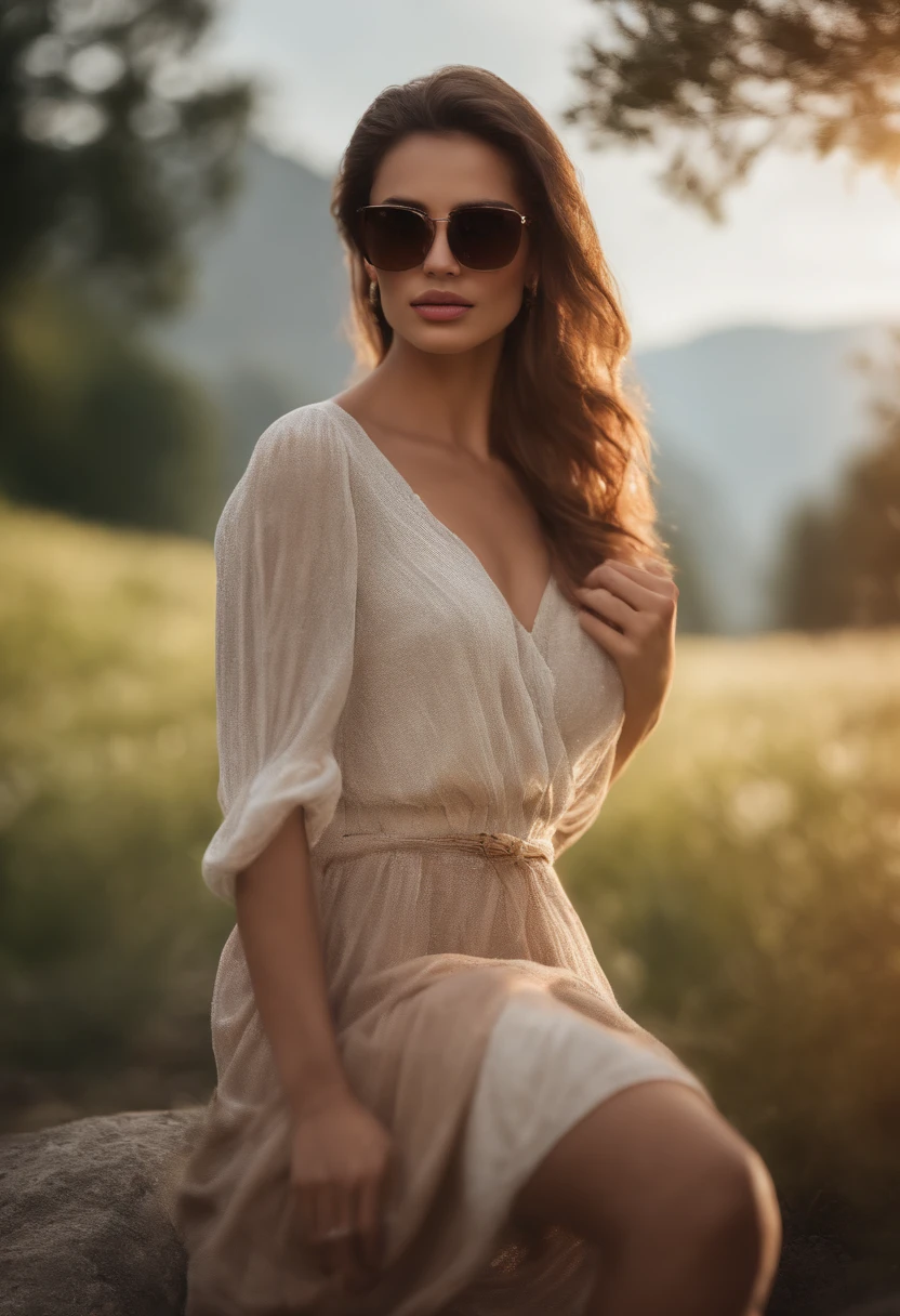(best quality,4k,8k,highres,masterpiece:1.2),ultra-detailed,(realistic,photorealistic,photo-realistic:1.37),landscape,HDR,UHD,studio lighting,extreme detail description,professional,vivid colors,bokeh,beautiful detailed eyes,beautiful detailed lips,extremely detailed eyes and face,long eyelashes,natural environment,rock with sunglasses,serene atmosphere
