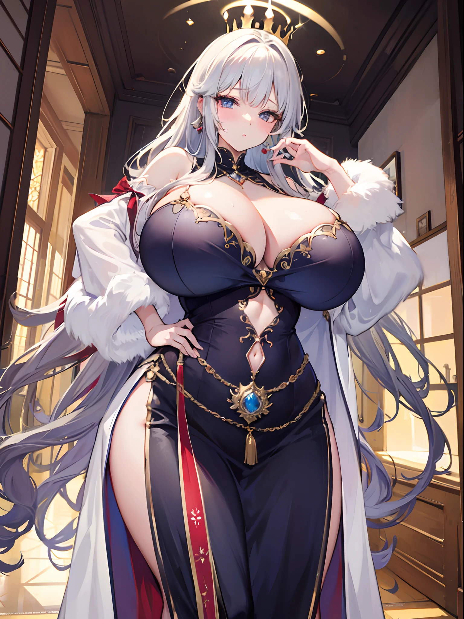 sexy mature princess with massive tits, crown, long curly hair
