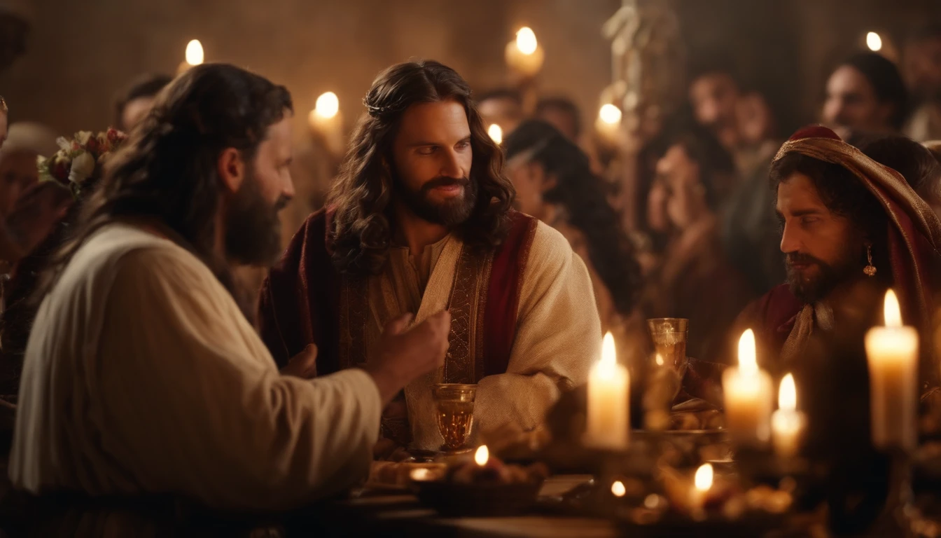 Jesus Christ at the wedding feast of Cana in Galilee. Bible passage.