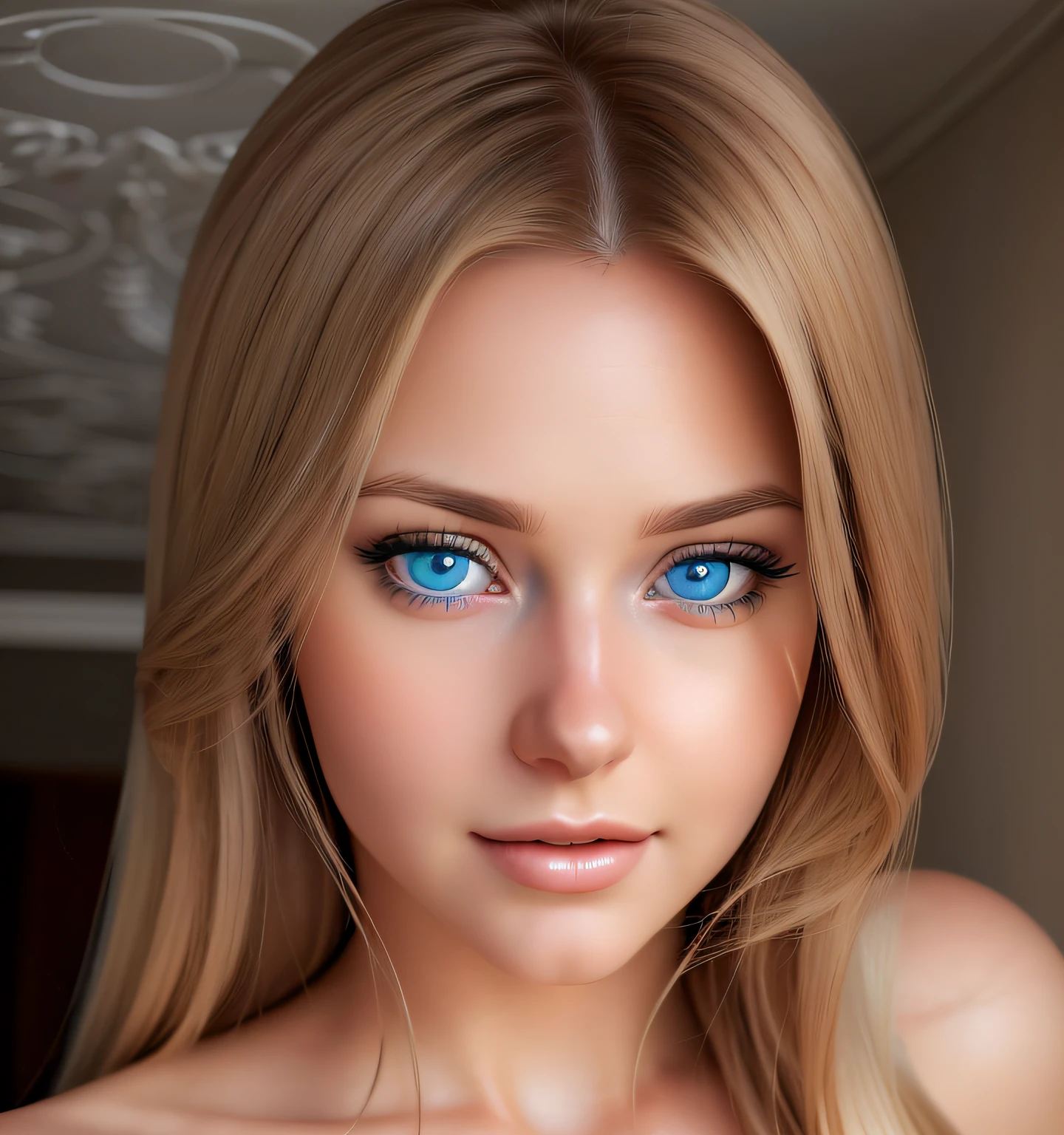 a close up of a woman with long hair and blue eyes, realistic beautiful face, photorealistic beautiful face, beautiful realistic face, realistic digital painting, realistic shaded perfect face, realistic perfect face, blonde hair and large eyes, hyperrealistic beautiful face, realistic digital illustration, blonde hair and blue eyes, photorealistic anime girl render, beautiful and realistic face, blonde hair blue eyes