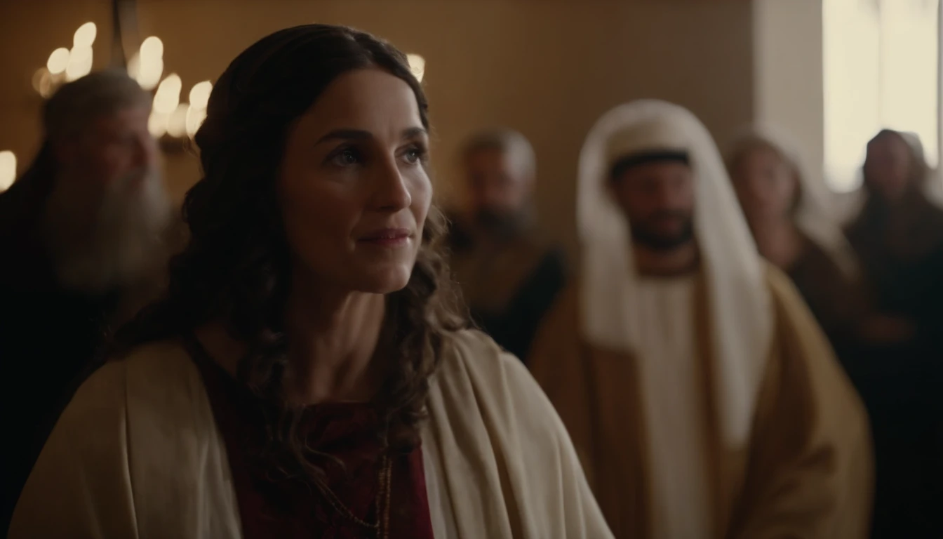the mother of Jesus Christ conversing with him at the wedding feast of Cana in Galilee. Bible passage. Biblical Image of Simplicity