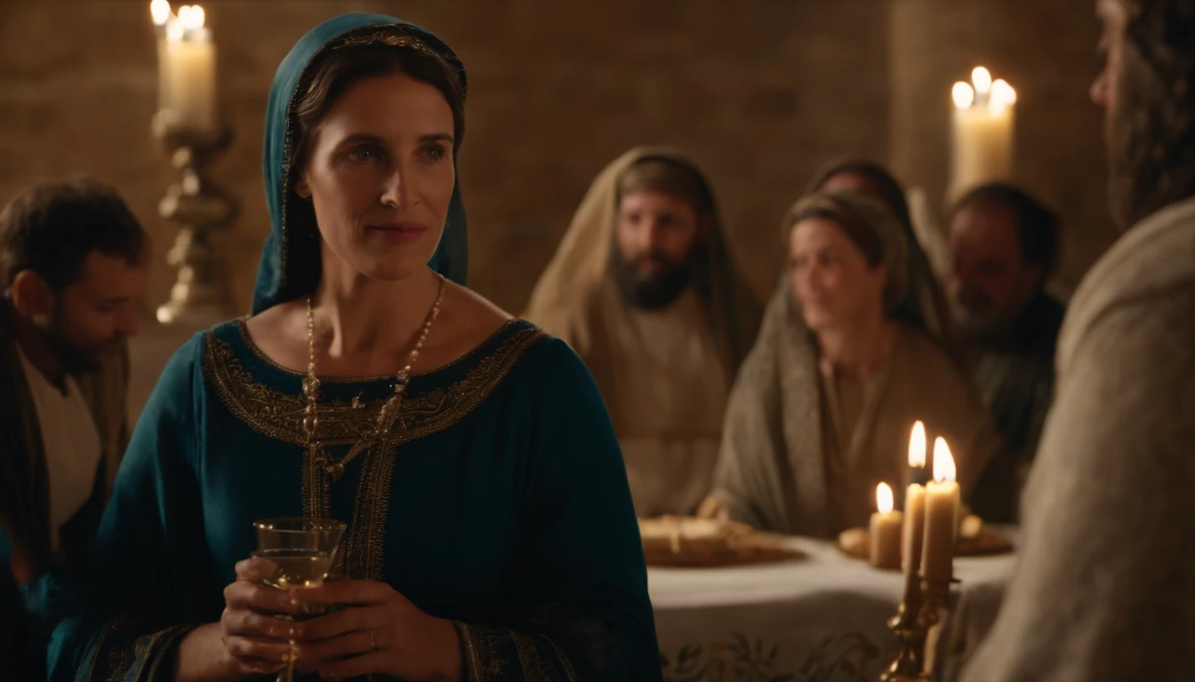 maria, the mother of Jesus Christ conversing with him at the wedding feast of Cana in Galilee. Bible passage. Biblical Image of Simplicity