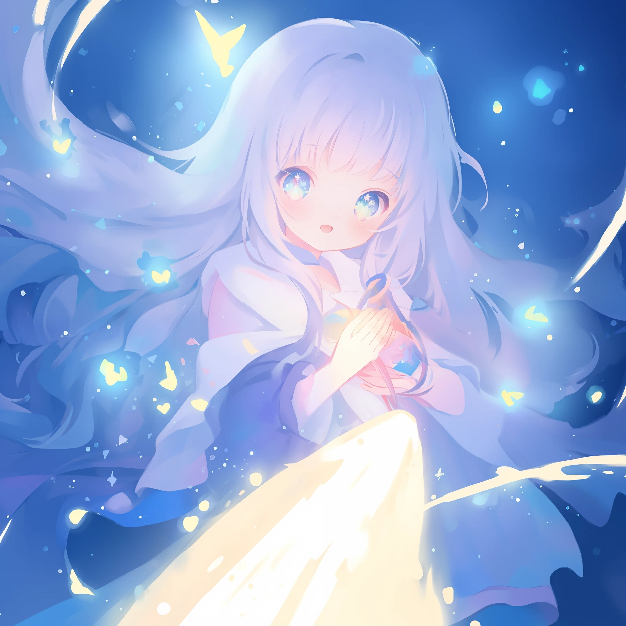 beautiful anime girl in multi-layered ballgown with puffy long sleeves, vibrant pastel colors, (colorful), magical lights, colorful long hair made of liquid light, sparkling lines of light, inspired by Glen Keane, inspired by Lois van Baarle, disney art style, by Lois van Baarle, glowing aura around her, by Glen Keane, jen bartel, glowing lights! digital painting, flowing glowing hair, glowing flowing hair, beautiful digital illustration, fantasia background, whimsical, magical, fantasy, beautiful face, ((masterpiece, best quality)), intricate details, highly detailed, sharp focus, 8k resolution, sparkling detailed eyes, liquid watercolor