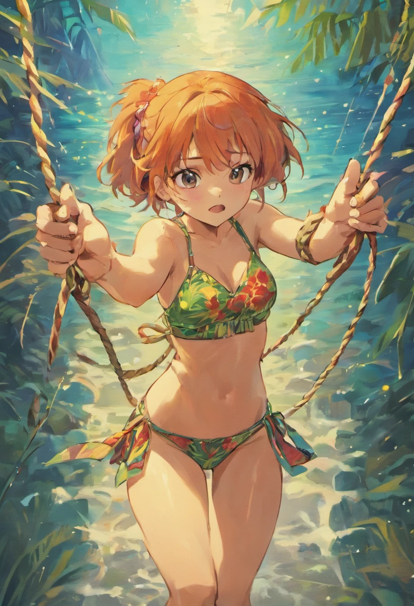 (((Hawaiian hooking a rope)) best quality, ultra-high resolution, 4K detailed CG, masterpiece, Maui, man, pulling, hooking, Hawaiian clothing, Maori tattoos, ((pulling rope)) , Picture style Maori, aesthetic, screen-centric, full body