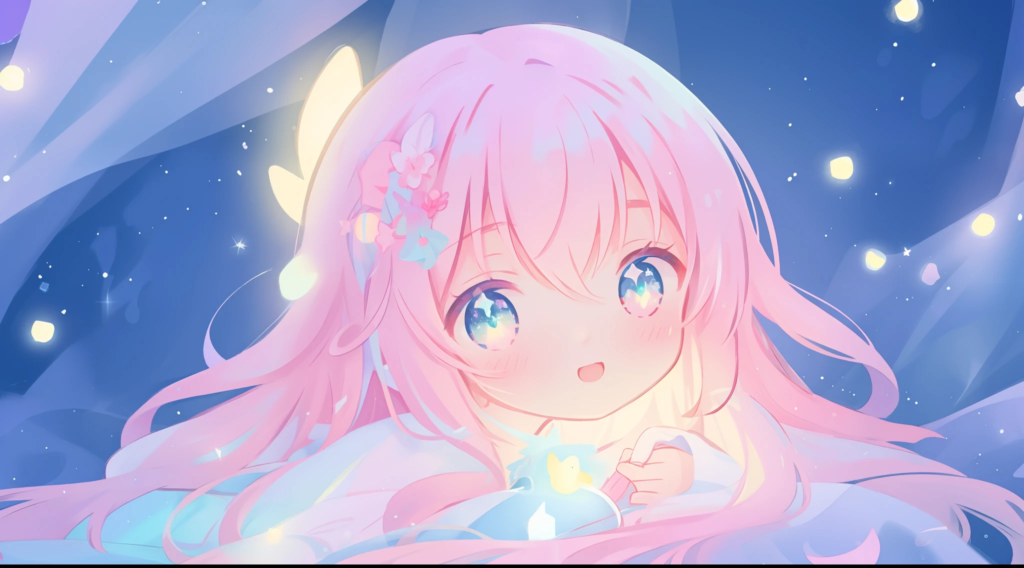 beautiful anime girl in multi-layered ballgown with puffy long sleeves, vibrant pastel colors, (colorful), magical lights, colorful long hair made of liquid light, sparkling lines of light, inspired by Glen Keane, inspired by Lois van Baarle, disney art style, by Lois van Baarle, glowing aura around her, by Glen Keane, jen bartel, glowing lights! digital painting, flowing glowing hair, glowing flowing hair, beautiful digital illustration, fantasia background, whimsical, magical, fantasy, beautiful face, ((masterpiece, best quality)), intricate details, highly detailed, sharp focus, 8k resolution, sparkling detailed eyes, liquid watercolor