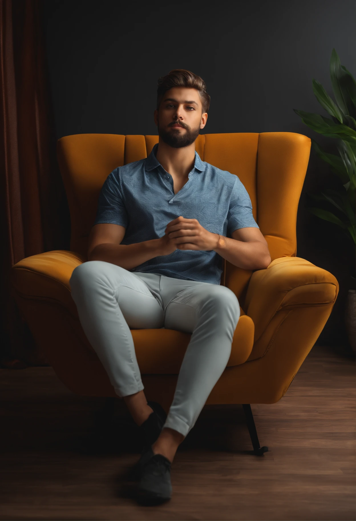 young man on sitting chair 8k ultra realistic and back ground change with youtube studio