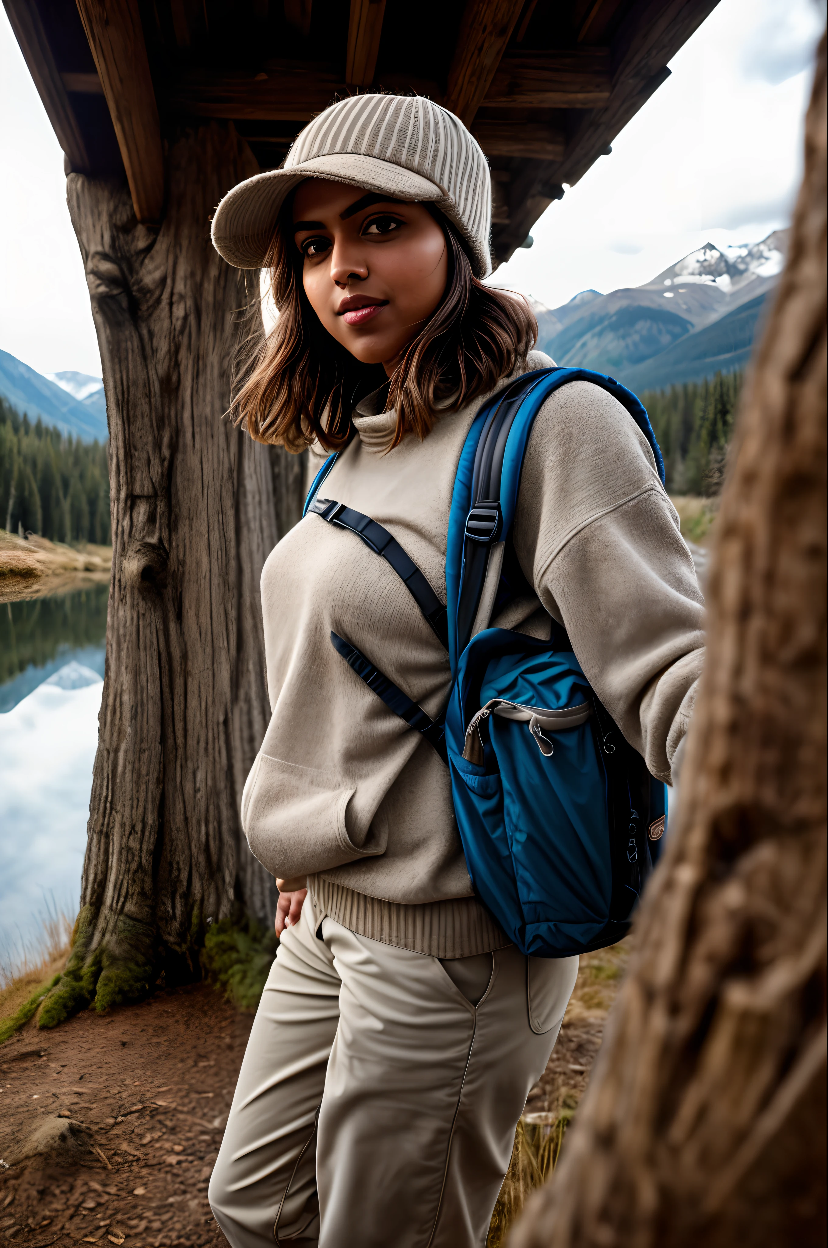 Amala Paul,((upper body selfie, happy)), masterpiece, best quality, ultra-detailed, solo, outdoors, (night), mountains, nature, (stars, moon) cheerful, happy, backpack, sleeping bag, camping stove, water bottle, mountain boots, gloves, sweater, hat, flashlight, forest, rocks, river, wood, smoke, shadows, contrast, clear sky, analog style (look at viewer:1.2) (skin texture) (film grain:1.3), (warm hue, warm tone)
:1.2), close up, cinematic light, sidelighting, ultra high res, best shadow, RAW, upper body, old man, wearing pullover