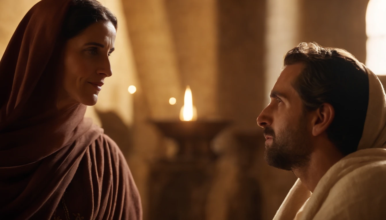MARIA, the mother of Jesus Christ conversing with him . Bible passage. Biblical Image of Simplicity