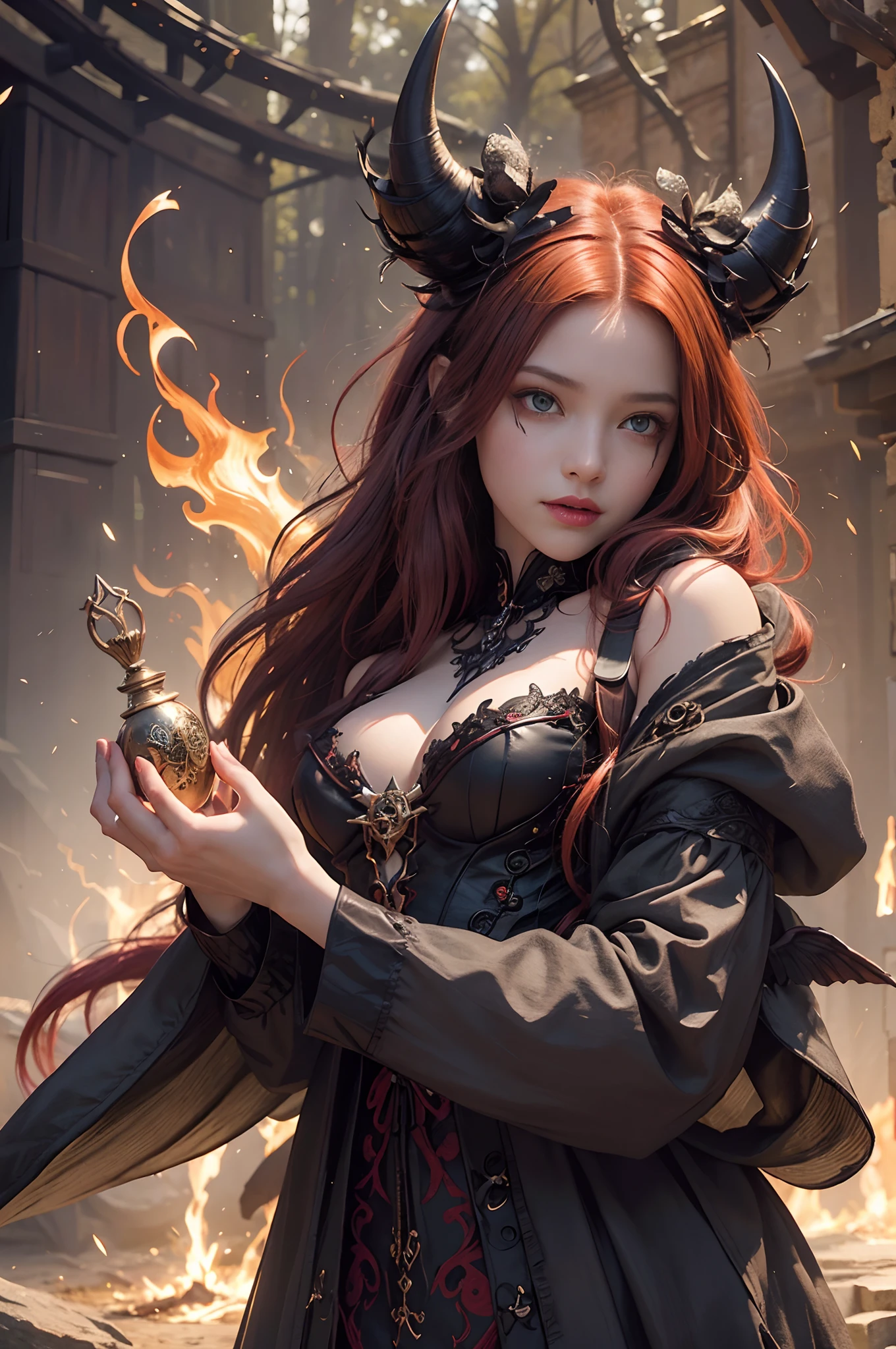 (best quality,4k,8k,highres,masterpiece:1.2),ultra-detailed,(realistic,photorealistic,photo-realistic:1.37),devil boy and girl holding hands,beautiful detailed eyes,beautiful detailed lips,demonic atmosphere,playful and mischievous expressions,dark and mysterious background,nighttime setting,gloomy lighting,sharp focus,dynamic poses,whimsical and colorful illustrations,creative shading techniques,fantasy art style,vivid colors,contrast between light and shadow,supernatural powers,enchanted forest,outfits in dark tones,cute and mischievous facial features,cartoonish yet detailed renderings,flaming red hair for the boy,long flowing hair for the girl,detailed and intricate accessories on their outfits,magical sparks and glowing effects around their hands,subtle hints of mischief in their expressions,joyful and mischievous atmosphere,amazing attention to detail,little devil horns on their heads,curved tails wrapped around their hands,demonic wings,evil grins,glowing yellow eyes,dark and mysterious aura,whimsical and dreamlike atmosphere,fantastical elements,enchanted forest as the backdrop,playful interaction between the boy and girl,expressive emotions,imagination at its best,captivating and dynamic artwork,a celebration of the supernatural,unleashing their magical powers,creating a sense of wonder and adventure with every stroke,artistic interpretation of an otherworldly bond between a devil boy and girl
Negative Prompts