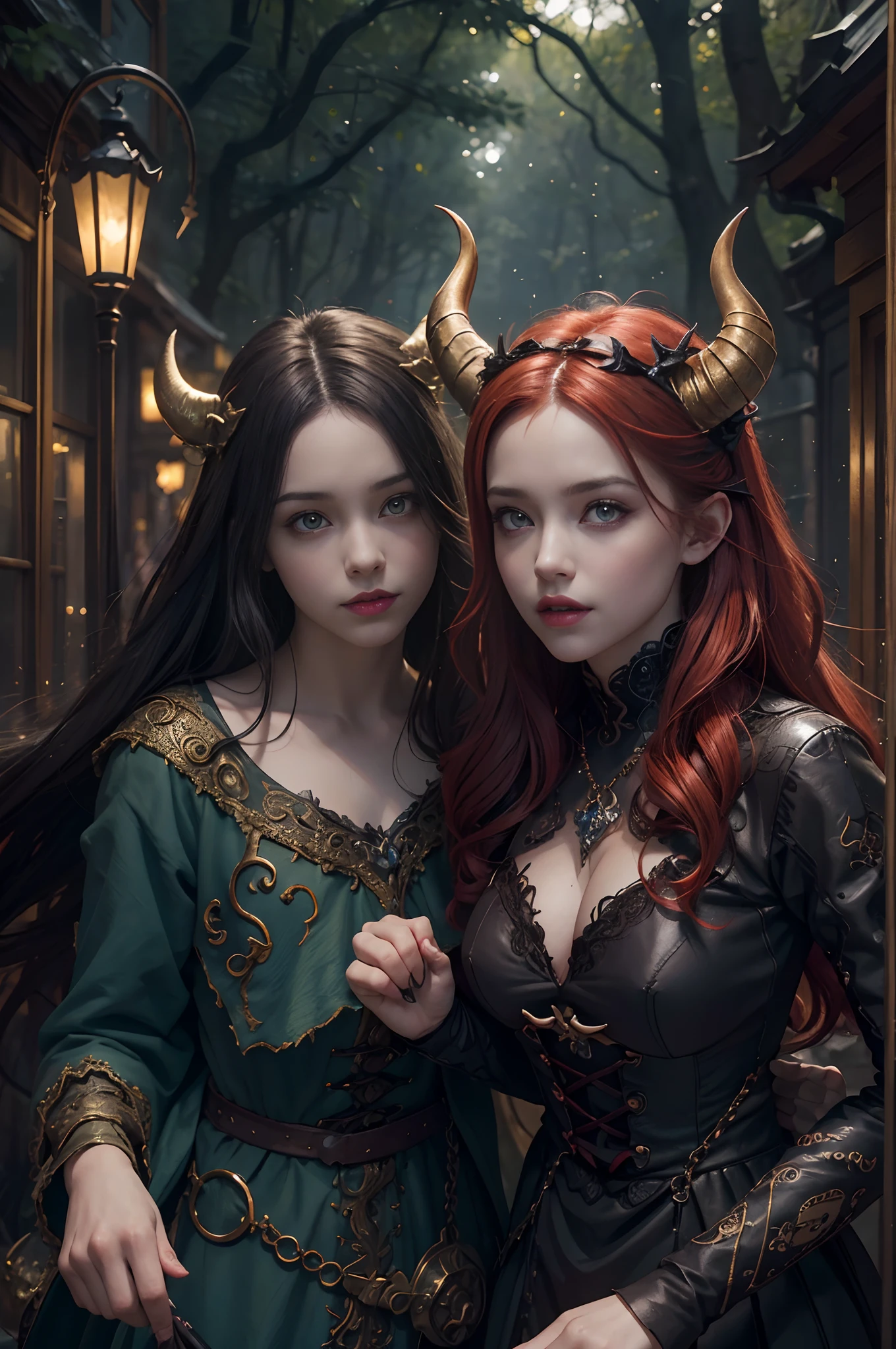 (best quality,4k,8k,highres,masterpiece:1.2),ultra-detailed,(realistic,photorealistic,photo-realistic:1.37),devil boy and girl holding hands,beautiful detailed eyes,beautiful detailed lips,demonic atmosphere,playful and mischievous expressions,dark and mysterious background,nighttime setting,gloomy lighting,sharp focus,dynamic poses,whimsical and colorful illustrations,creative shading techniques,fantasy art style,vivid colors,contrast between light and shadow,supernatural powers,enchanted forest,outfits in dark tones,cute and mischievous facial features,cartoonish yet detailed renderings,flaming red hair for the boy,long flowing hair for the girl,detailed and intricate accessories on their outfits,magical sparks and glowing effects around their hands,subtle hints of mischief in their expressions,joyful and mischievous atmosphere,amazing attention to detail,little devil horns on their heads,curved tails wrapped around their hands,demonic wings,evil grins,glowing yellow eyes,dark and mysterious aura,whimsical and dreamlike atmosphere,fantastical elements,enchanted forest as the backdrop,playful interaction between the boy and girl,expressive emotions,imagination at its best,captivating and dynamic artwork,a celebration of the supernatural,unleashing their magical powers,creating a sense of wonder and adventure with every stroke,artistic interpretation of an otherworldly bond between a devil boy and girl
Negative Prompts