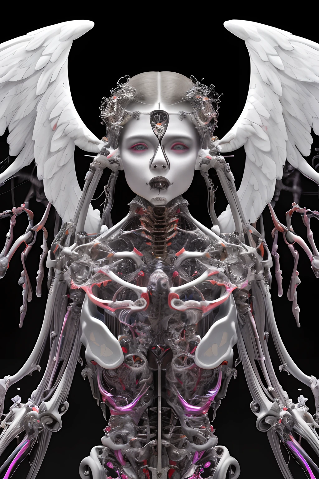 (Realistic:1.5), photorealistic, RAW photo, depth of field, ultra detailed photo of beautiful daughter of space among the cosmos, fire in her eyes, (((translucent skin))) made of stars showing parts of her skeleton clothing, completely white long hair, cinema 4k, cinematic, ethereal, magical, cosmic, full body, high resolution, cute face, no clothes, dynamic pose, covered of stars, realistic skeleton parts, naturally cinematic colors