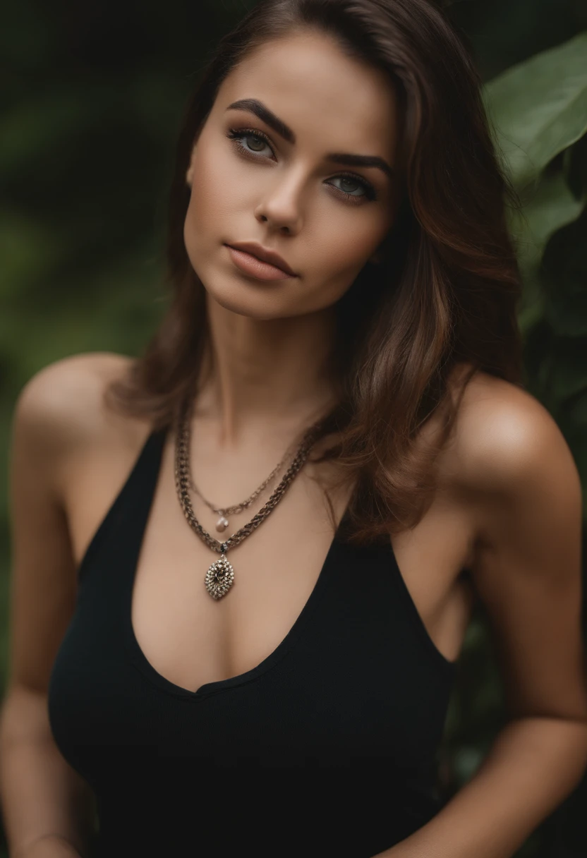 Guadeloupean woman with a white tank top and a necklace, fille sexy aux yeux verts, Portrait Sophie Mudd, cheveux bruns et grands yeux, selfie of a young woman, Yeux de chambre, Violet Myers, sans maquillage, maquillage naturel, looking straight at camera, Visage avec Artgram, Maquillage subtil, Superbe photo du corps entier, piercing green eyes, Bel angle, pose attrayante, fille mignonne, sexy pose, Image du corps entier, corps entier, Prise de vue du corps entier, brunette goddess, High detail, pose satisfaite, Pantalon en cuir