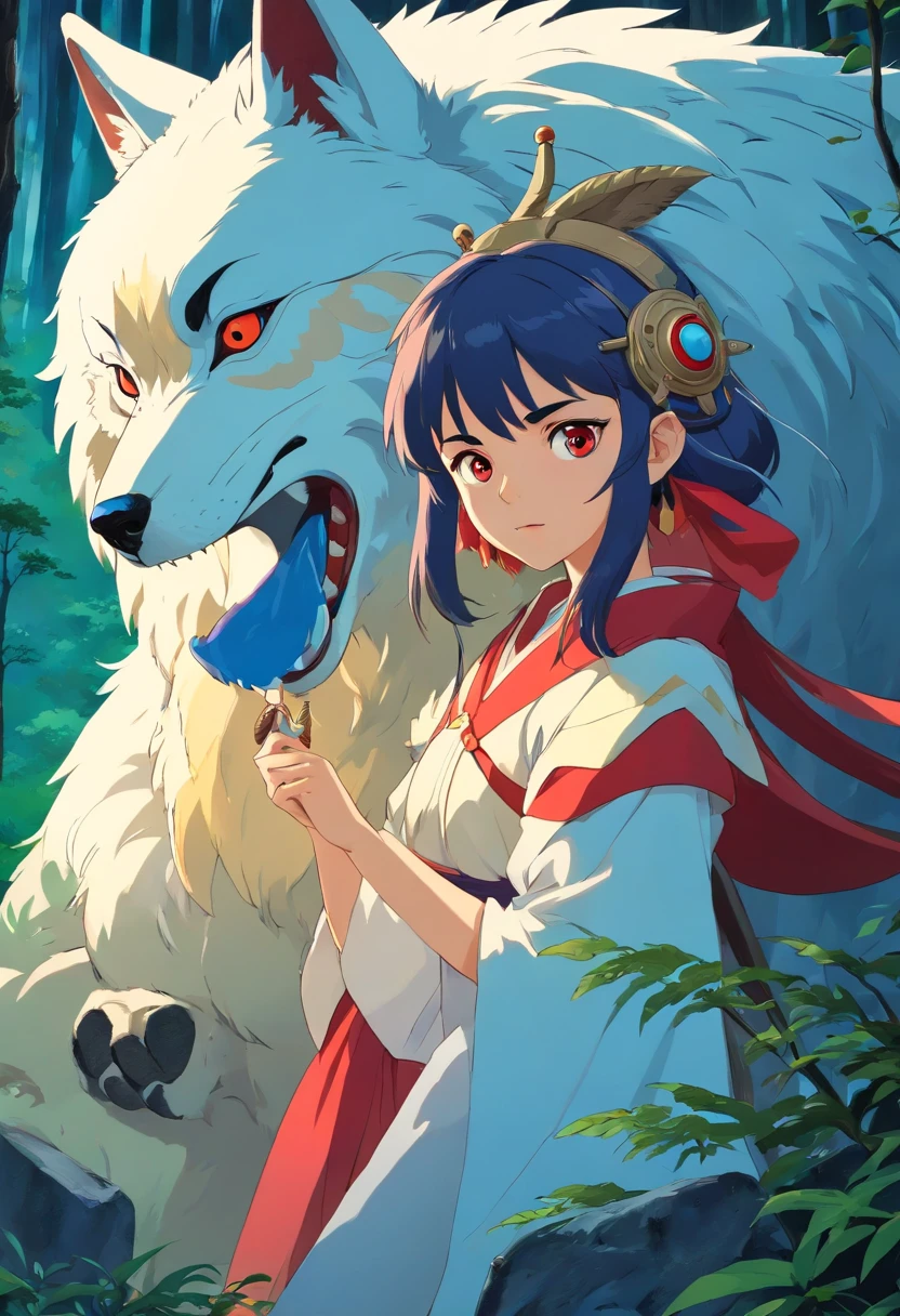 Prinzessin Mononoke mit Wolf und Maske