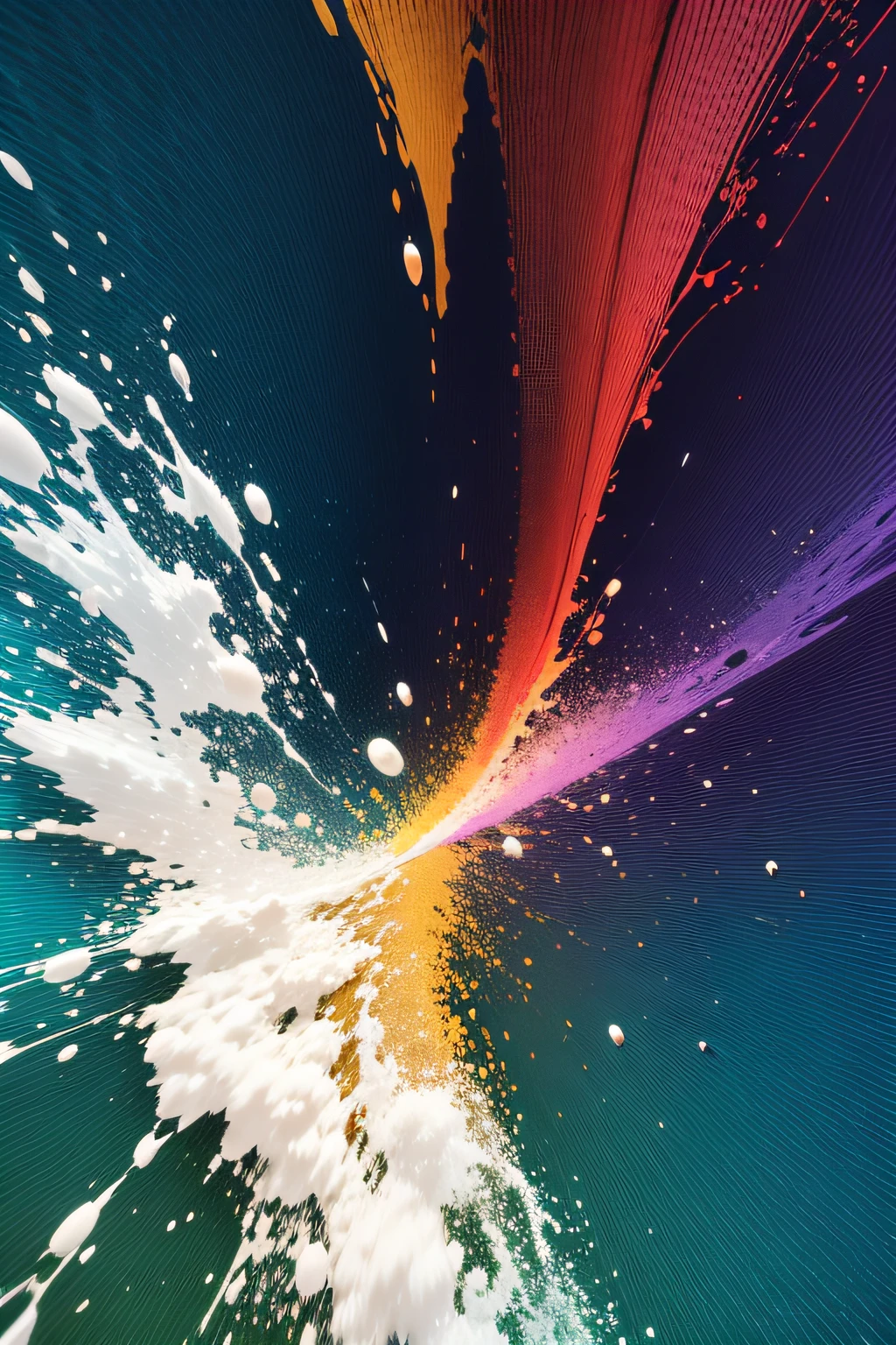 An explosion of highly textured color pigment in the water