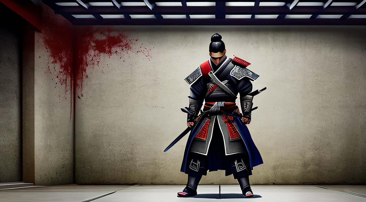 sombra, samurai, inteiro, katana, chapeu, fundo claro