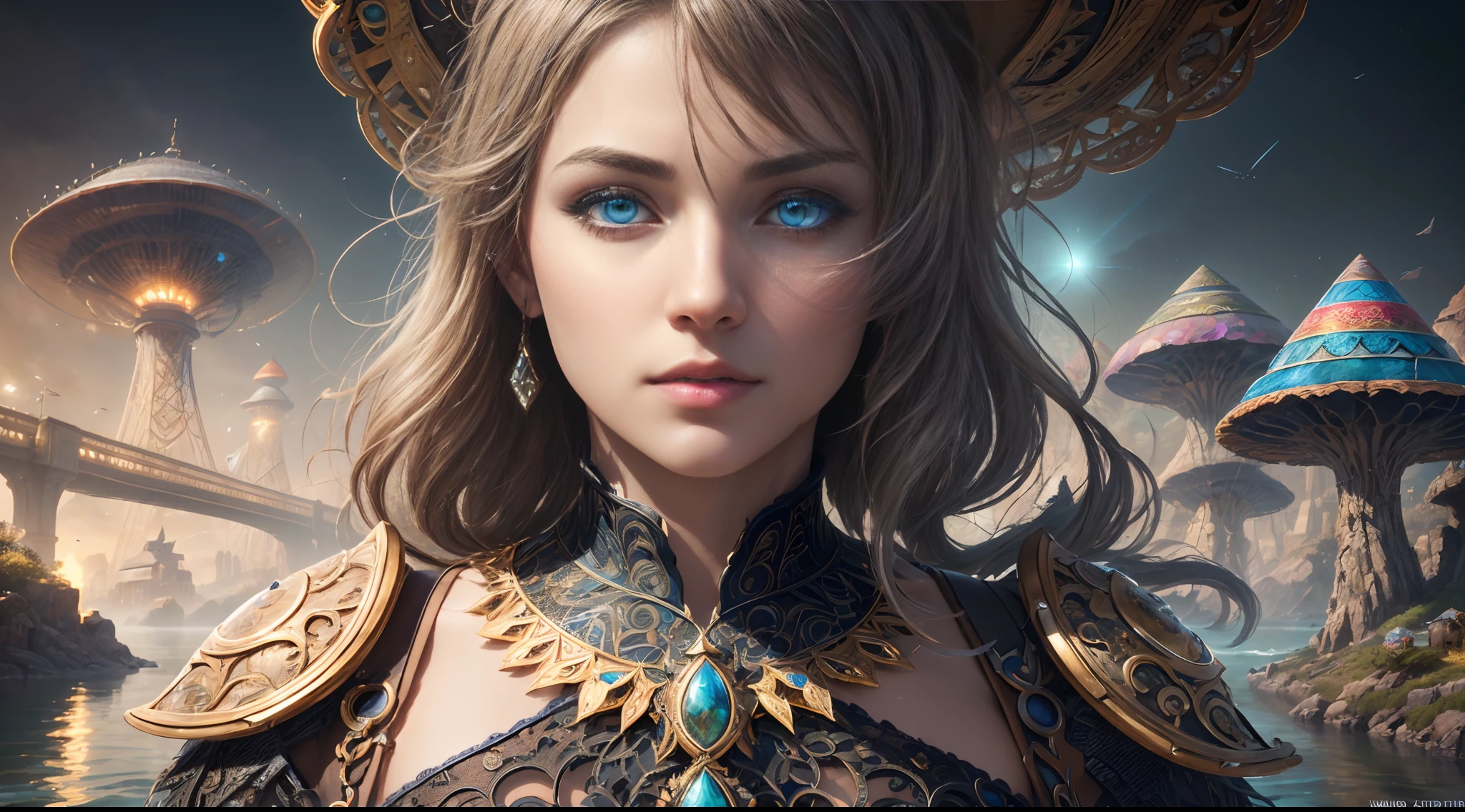 (((multi-person interaction, vivid eyes))), (((handsome man))), best quality, realistic, realistic, award-winning illustrations, (intricate details: 1.2), (exquisite details), (intricate details), (cinematic light, best quality backlight), clear lines, sharp focus, official art, Unity 8k wallpapers, absurdity, incredible absurdity, fantasy art, (((full body portrait))), RTX, ((award-winning triangle studio close-up photo)), 1 boy, (shut up), best quality, 4K, beautiful mysterious creatures, female, flying, surrealism, masterpiece of ncwinters, masterpiece in mysterious country town, masterpiece, intricate details, ff14style, urban painting, bridge, river, giant mushroom, landscape, bright colors,