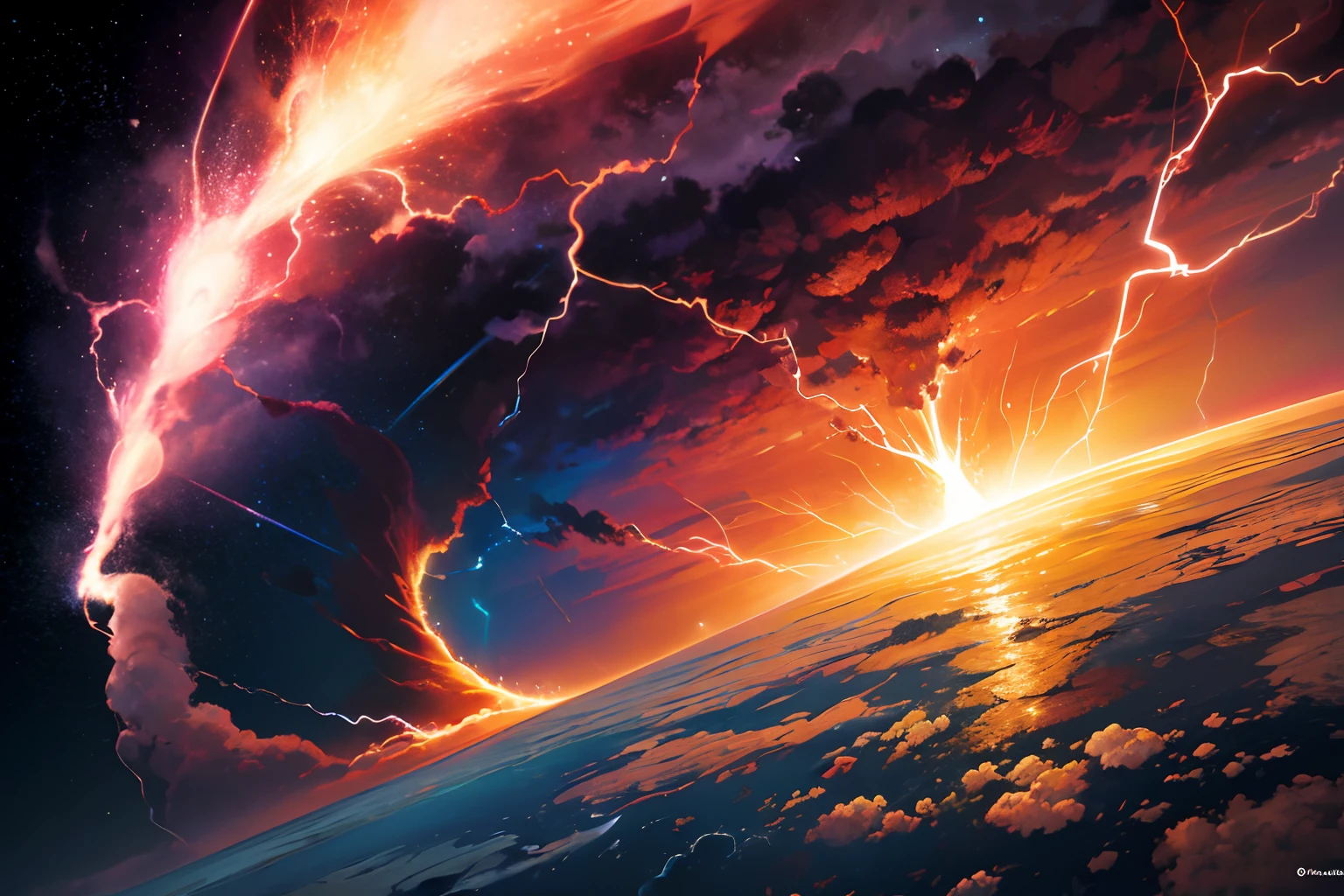 Ultra High Resolution Earth Storm Orange Lightning Wise Lightning Large Clouds Wormhole Hurricane