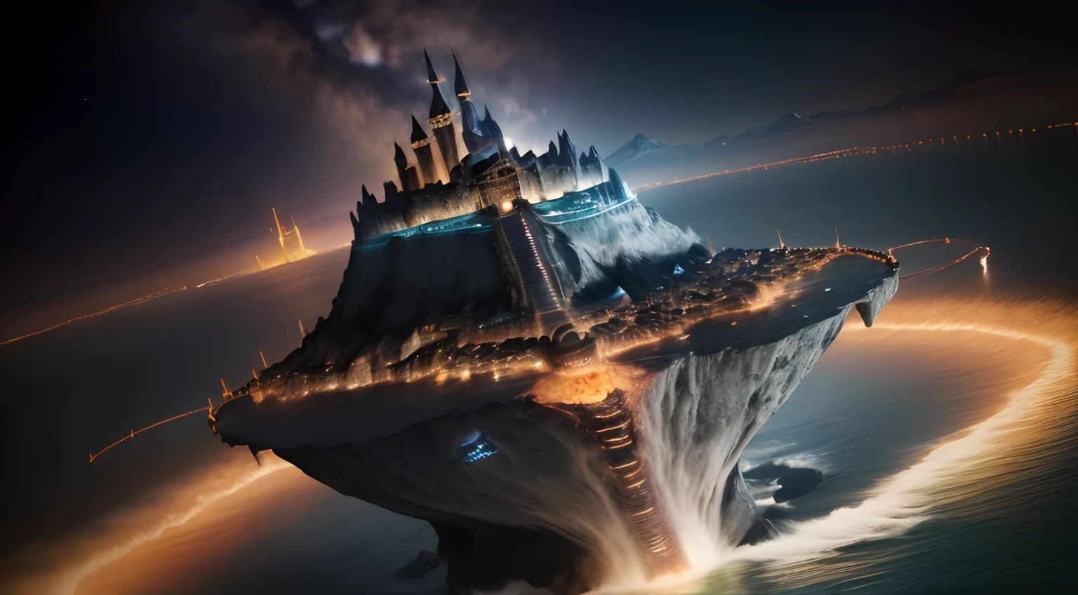 A city built on water: Númenor is an island with rings of power. Located off the western coast of Middle-earth, this vast star-shaped island is drawn from the waters by the Valar at the end of the first age, as a reward for the men who fought Morgoth. The island-continent of Númenor would have an area of 434,831 km2. (16k, better quality, Hdr, better resolution, centerpiece: 1.2) , bokeh, realistic photography, Canon 5d
