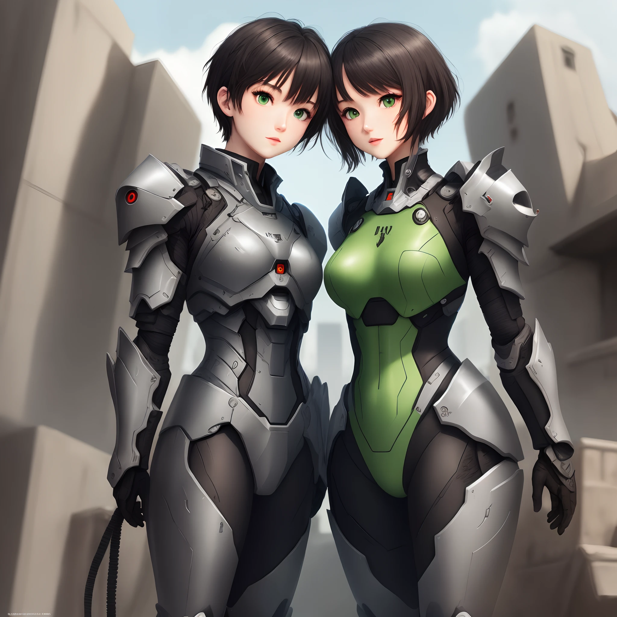 ((Best Quality)), ((Masterpiece)), (Highly Detailed: 1.3), 3D, Beautiful (Cyberpunk:1.2) Special Forces, Robort, ((African Girl with Thick Voluminous Hair Wearing camouflage_uniform: 1.1)), Body Armor, Cover, Digital (Camouflage: 1.3), HDR (High Dynamic Range), Ray Tracing, NVIDIA RTX, Super-Resolution, Unreal 5, Subsurface Scattering, PBR Textururing, Post-processing, Anisotropic Filtering, Depth of Field, Maximum Clarity and Sharpness, multilayer textures, Albedo and specular maps, Surface shading, accurate simulation of light-material interaction, perfect proportions, Octane Render, two-tone lighting, wide aperture, low ISO, white balance, rule of thirds, 8K RAW, efficient sub-pixel, sub-pixel convolution, (two heads)